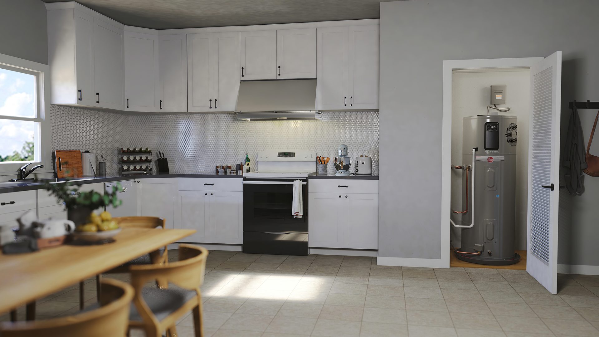 Kitchen appliance, Gas stove, Interior design, Cabinetry, Countertop, Building, Wood
