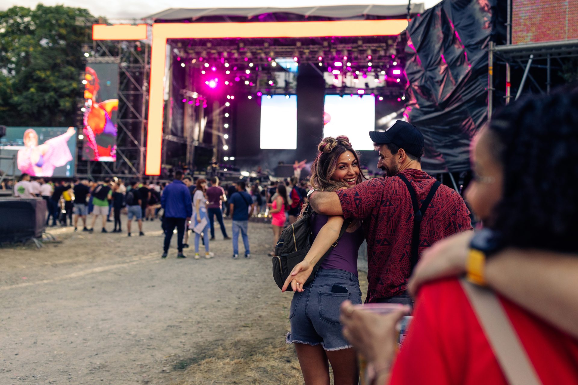 Social group, Public space, Shorts, Pink, Leisure, Fun