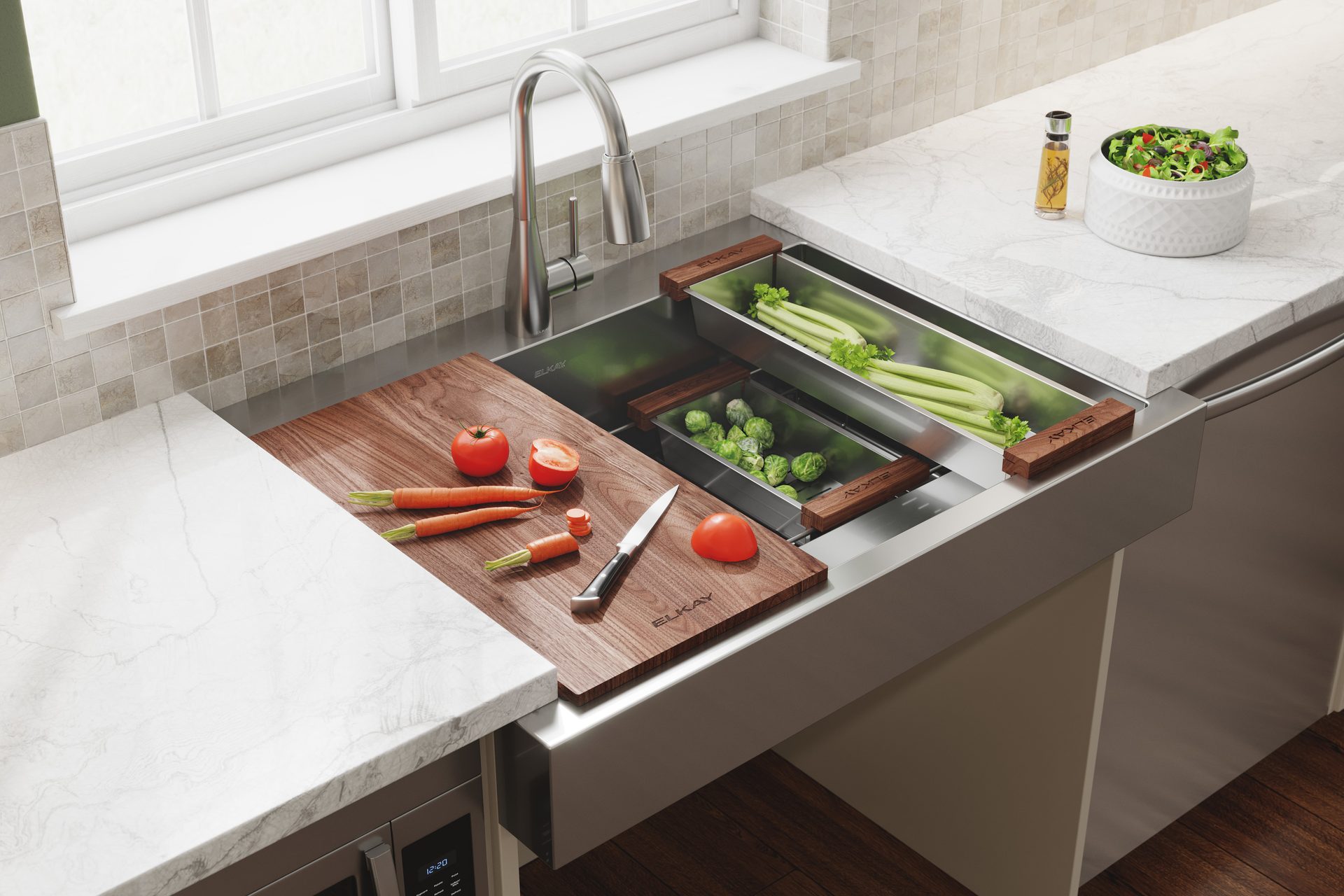 Kitchen sink, Interior design, Countertop, Property, Food, Tap, Cabinetry