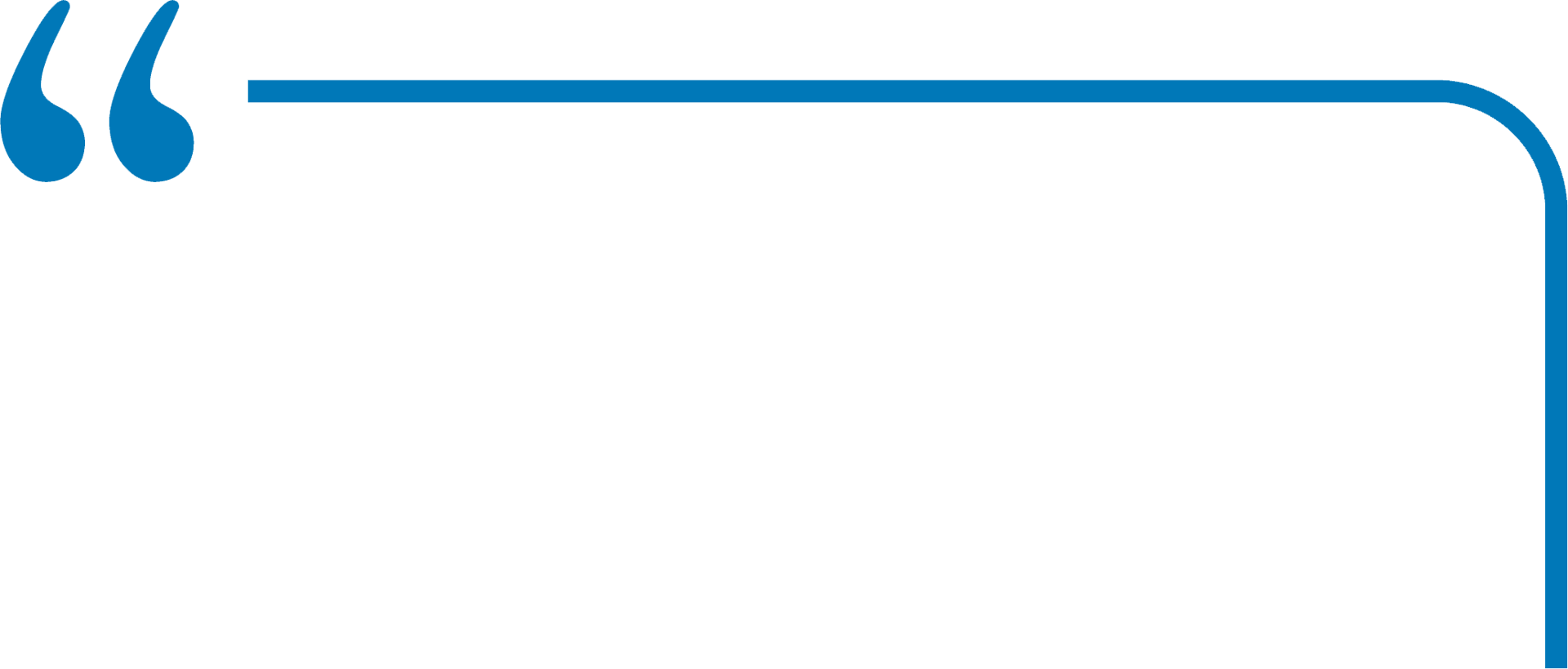 Blue quotation mark icon with a surrounding L-shaped border, forming a visual element for quotes.