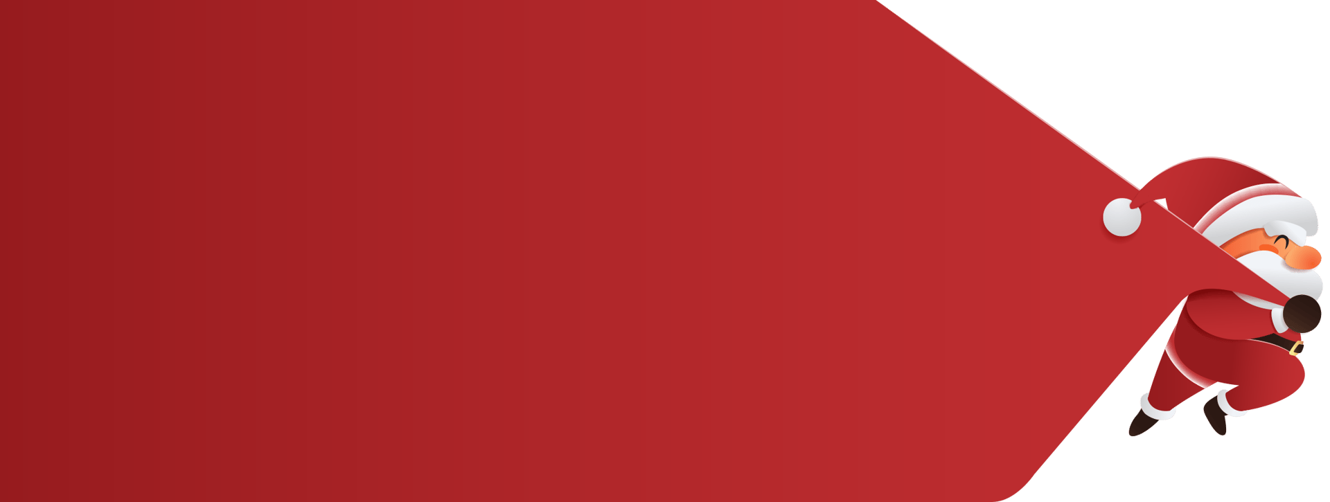 Santa Claus pulling a large red sack on a green background.