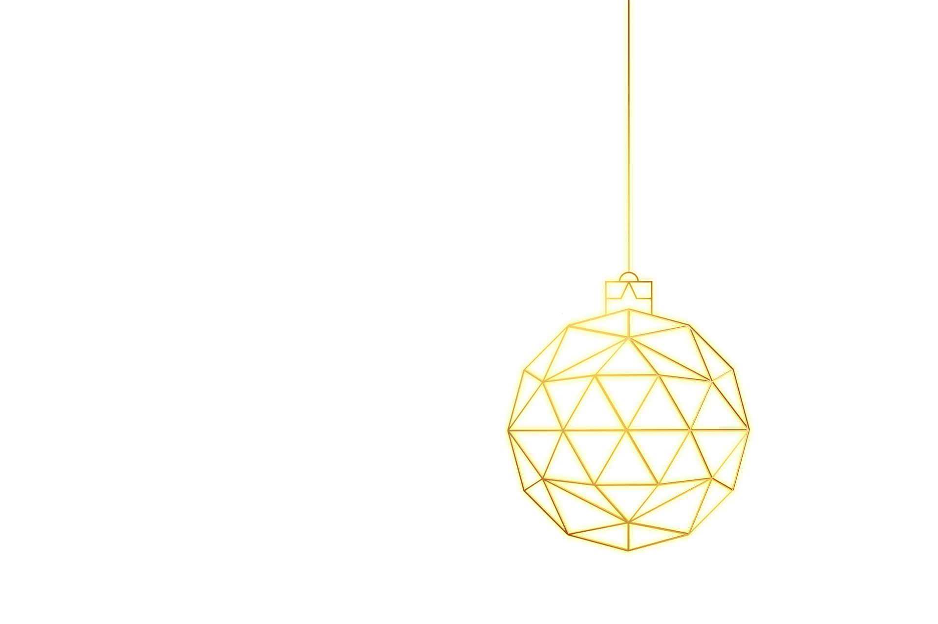 A yellow, geometric Christmas ornament hangs against a dark green background.