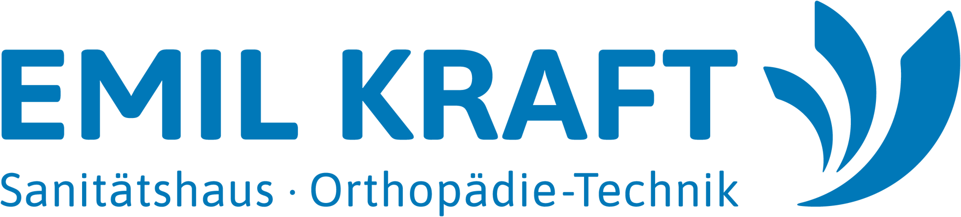 EMIL KRAFT logo with company name and "Sanitätshaus Orthopädie-Technik" in blue text, alongside an abstract blue design.