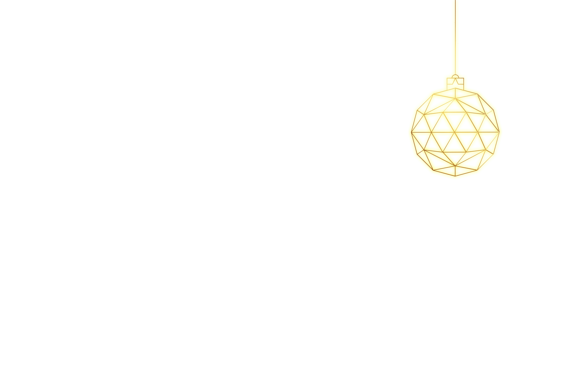 A yellow geometric ornament hangs on a dark green background.