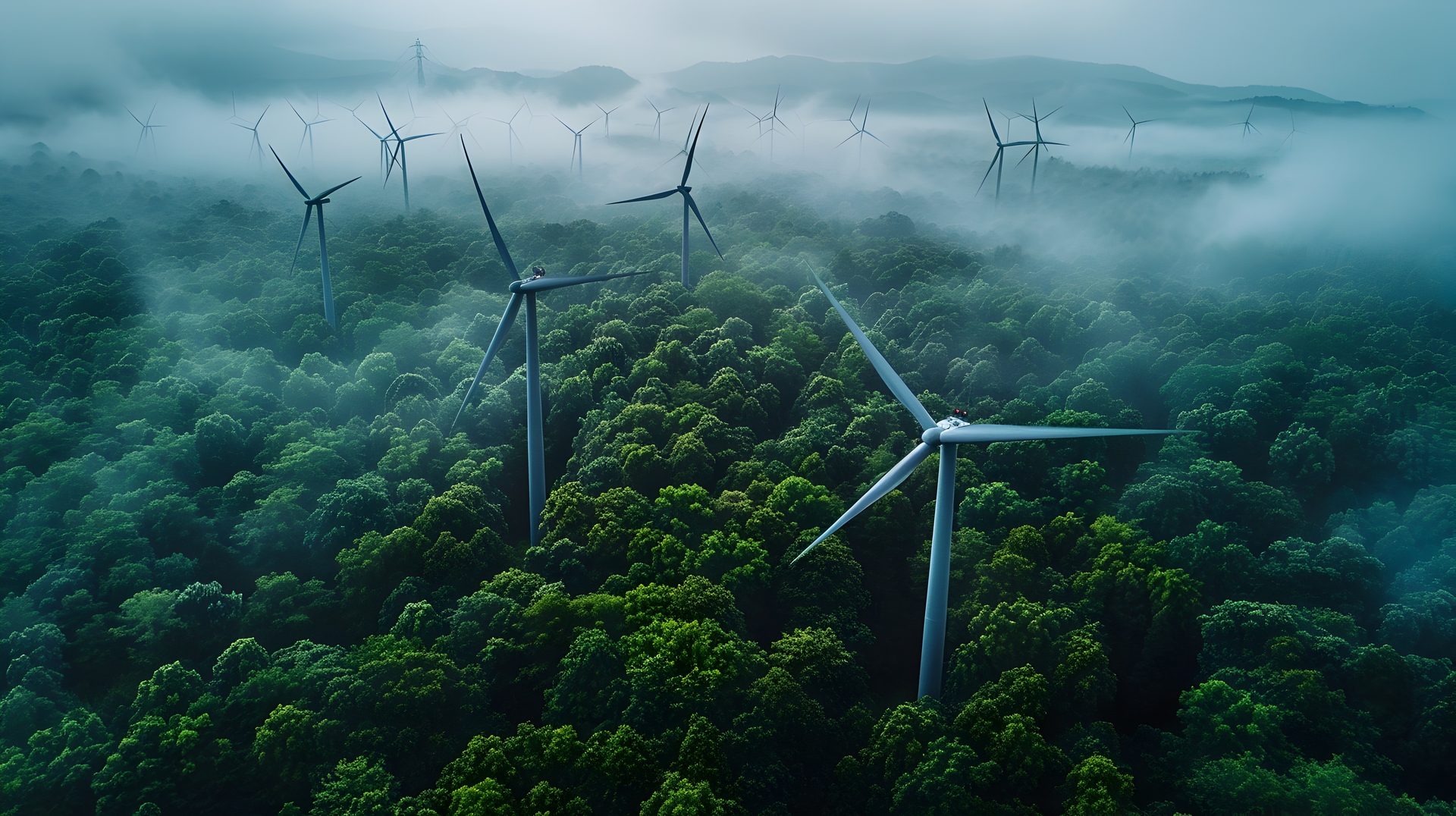 Wind farm, Natural landscape, Windmill, Atmosphere, Sky, Cloud, Fog, Electricity