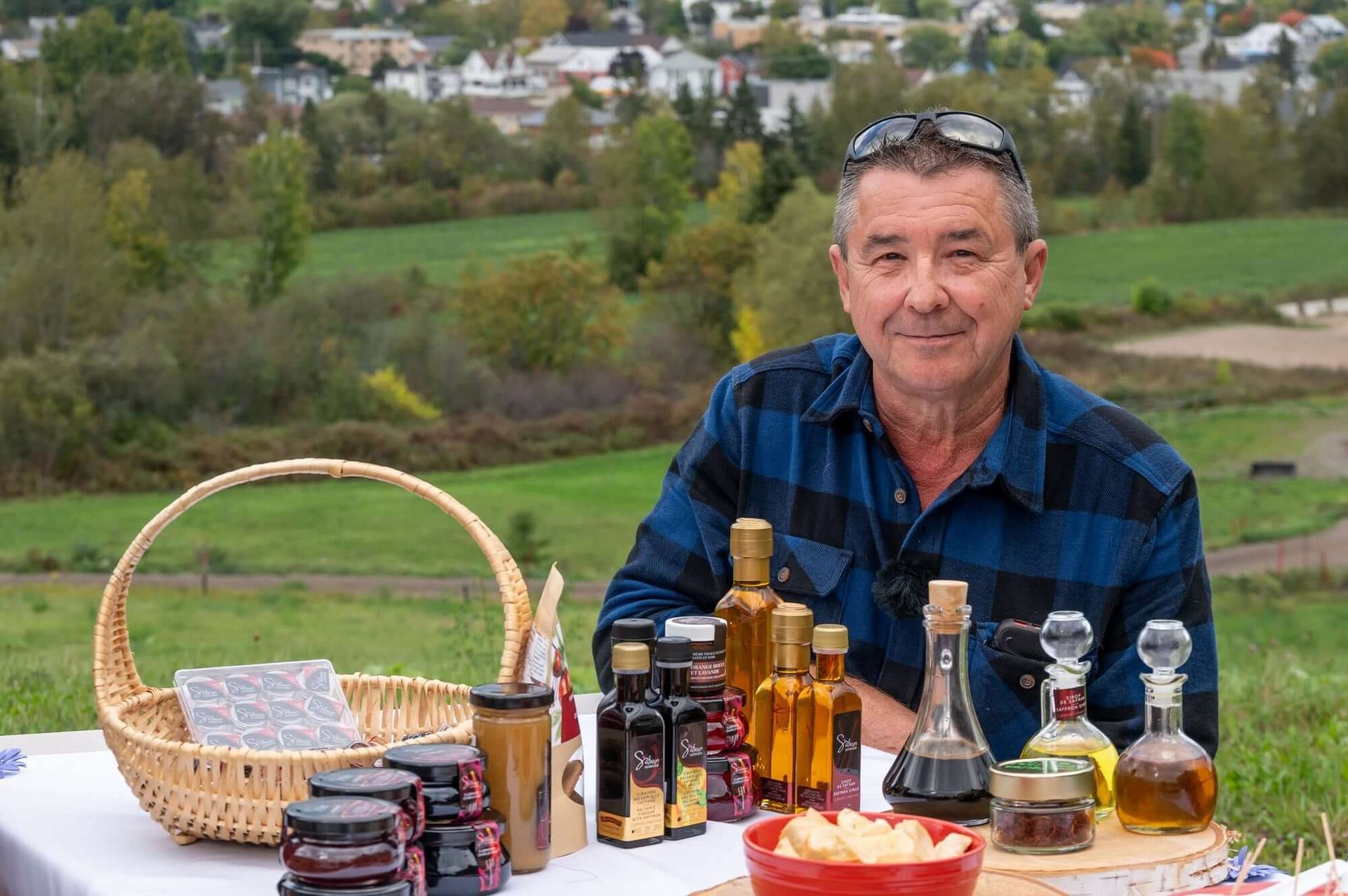 Picnic basket, Plant, Table, Smile, Bottle, Tableware, Tree, Grass
