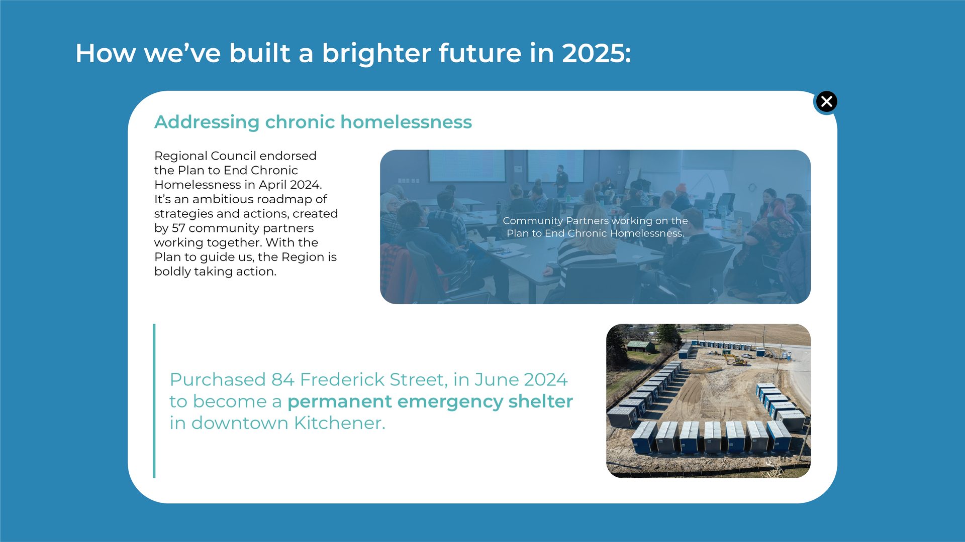 Addressing chronic homelessness: community plan, new permanent emergency shelter, modular units.