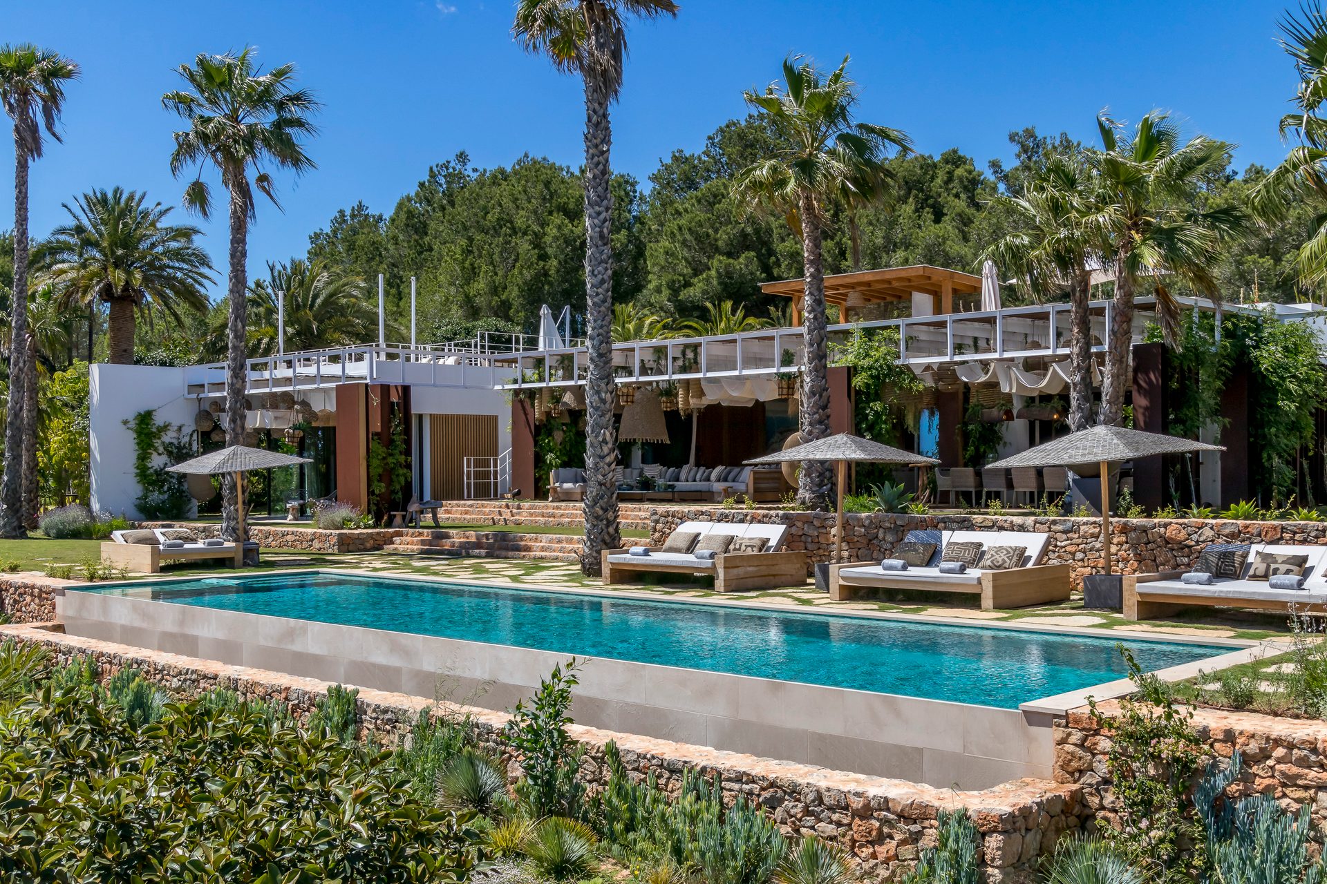 Swimming pool, Water, Plant, Property, Sky, Tree, Azure, Shade, Arecales, Building