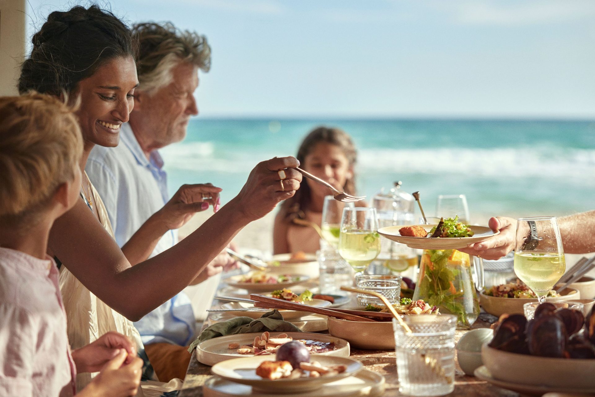 Tableware, Food, Drinkware, Table, Sea, Dishware, Plate, Picnic, Recreation, Beach