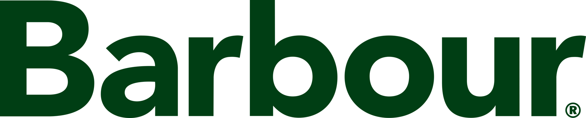 Barbour logo: bold dark green text on a lighter green background, with a registered trademark symbol.