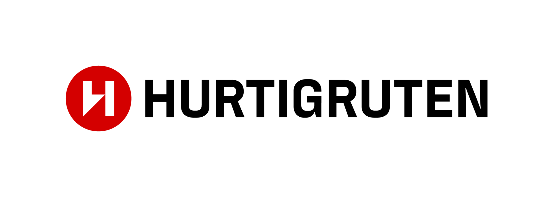 Logo for Hurtigruten featuring a red circle with a white geometric 'H' symbol and the company name.