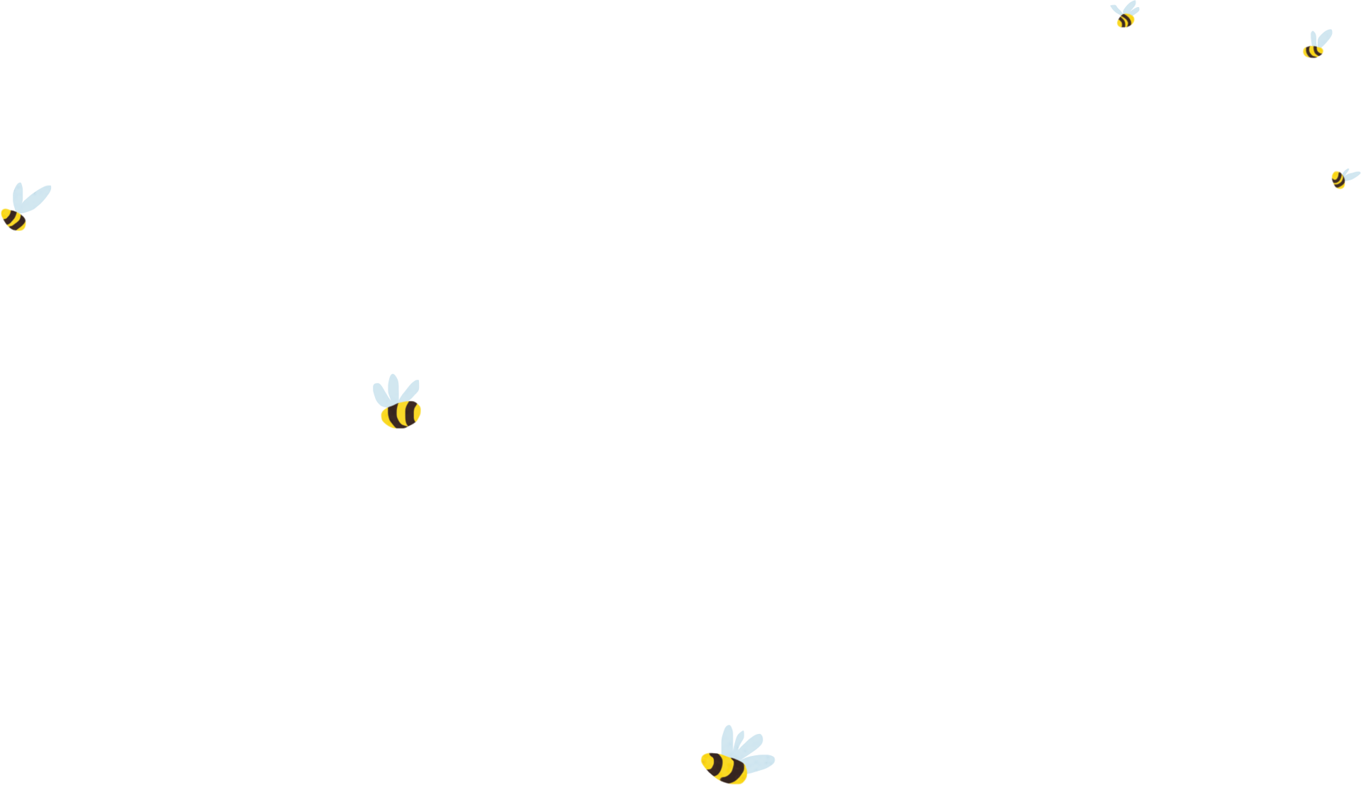 Multiple cartoon bees flying on a dark green background.