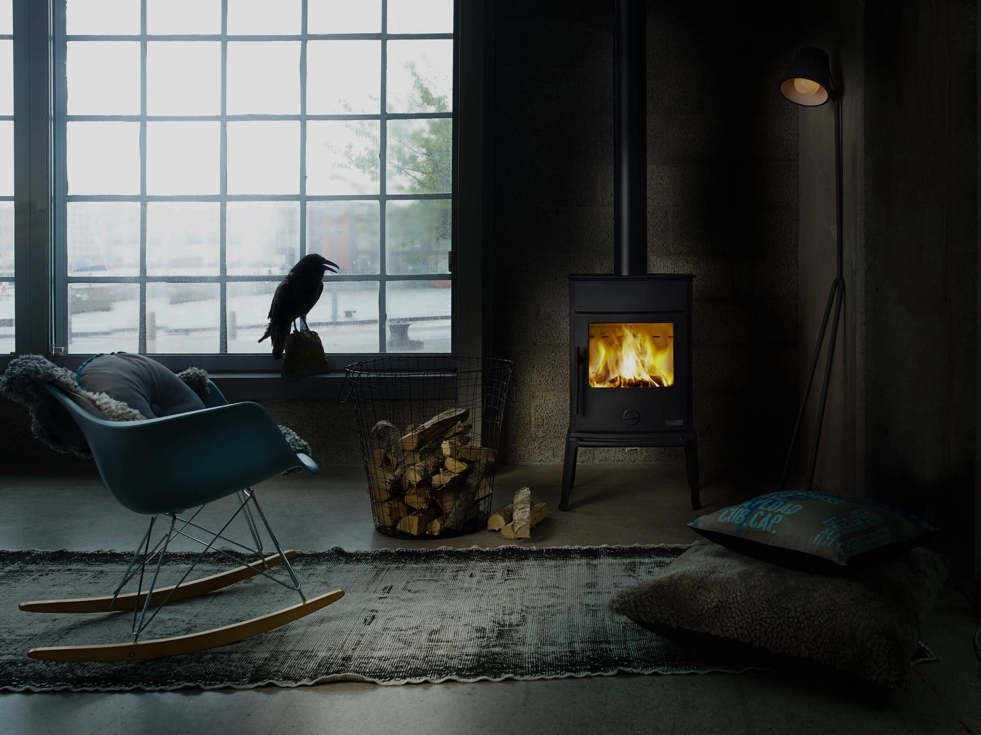 Wood-burning stove, Living room, Hearth, Fireplace, Flame