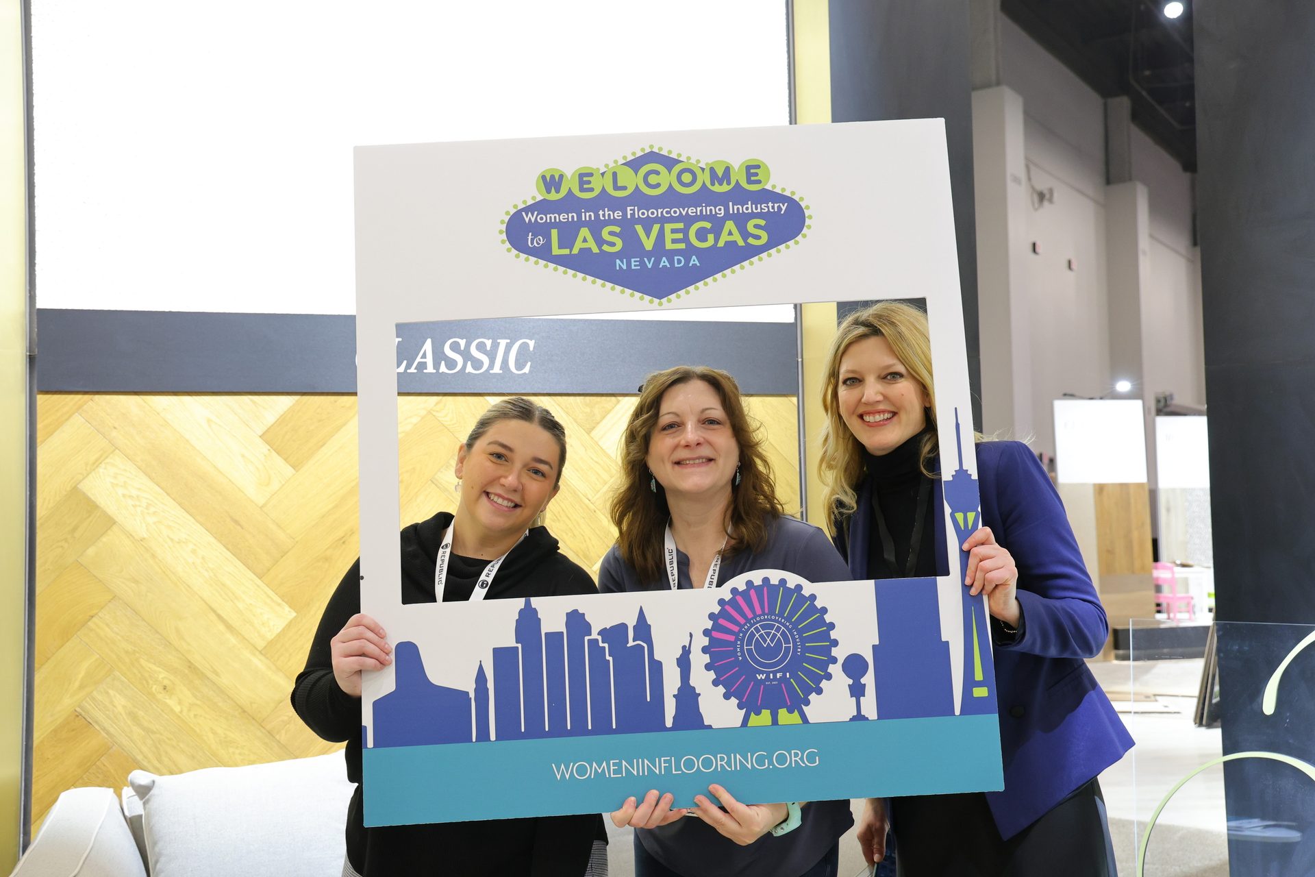 FLOOR Trends &#x26; Installation&#x2019;s Samantha Geiger, Beth Miller and Tanja Kern at TISE 2024. 