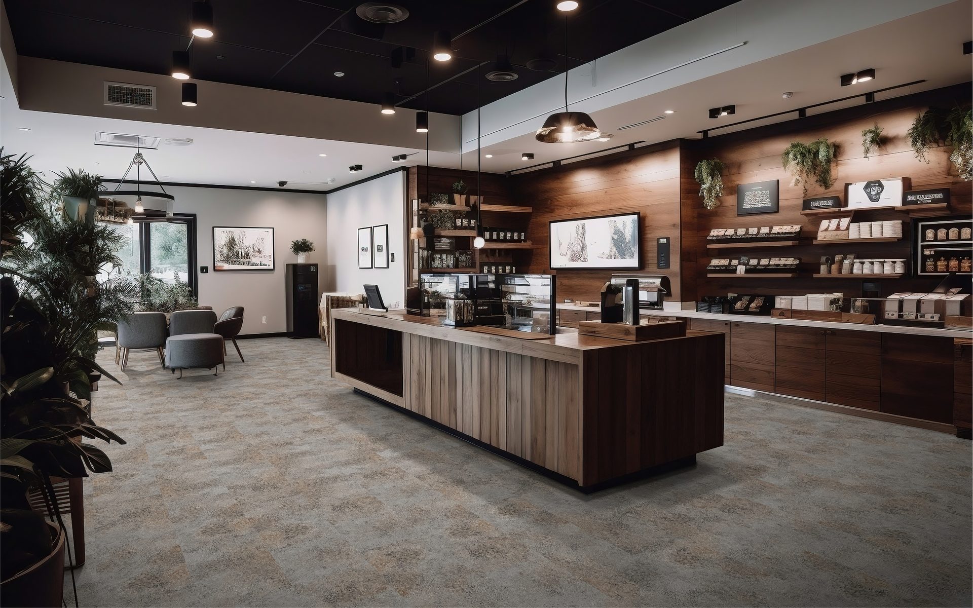 Interior design, Plant, Furniture, Table, Houseplant, Desk, Cabinetry, Chair, Building, Flooring