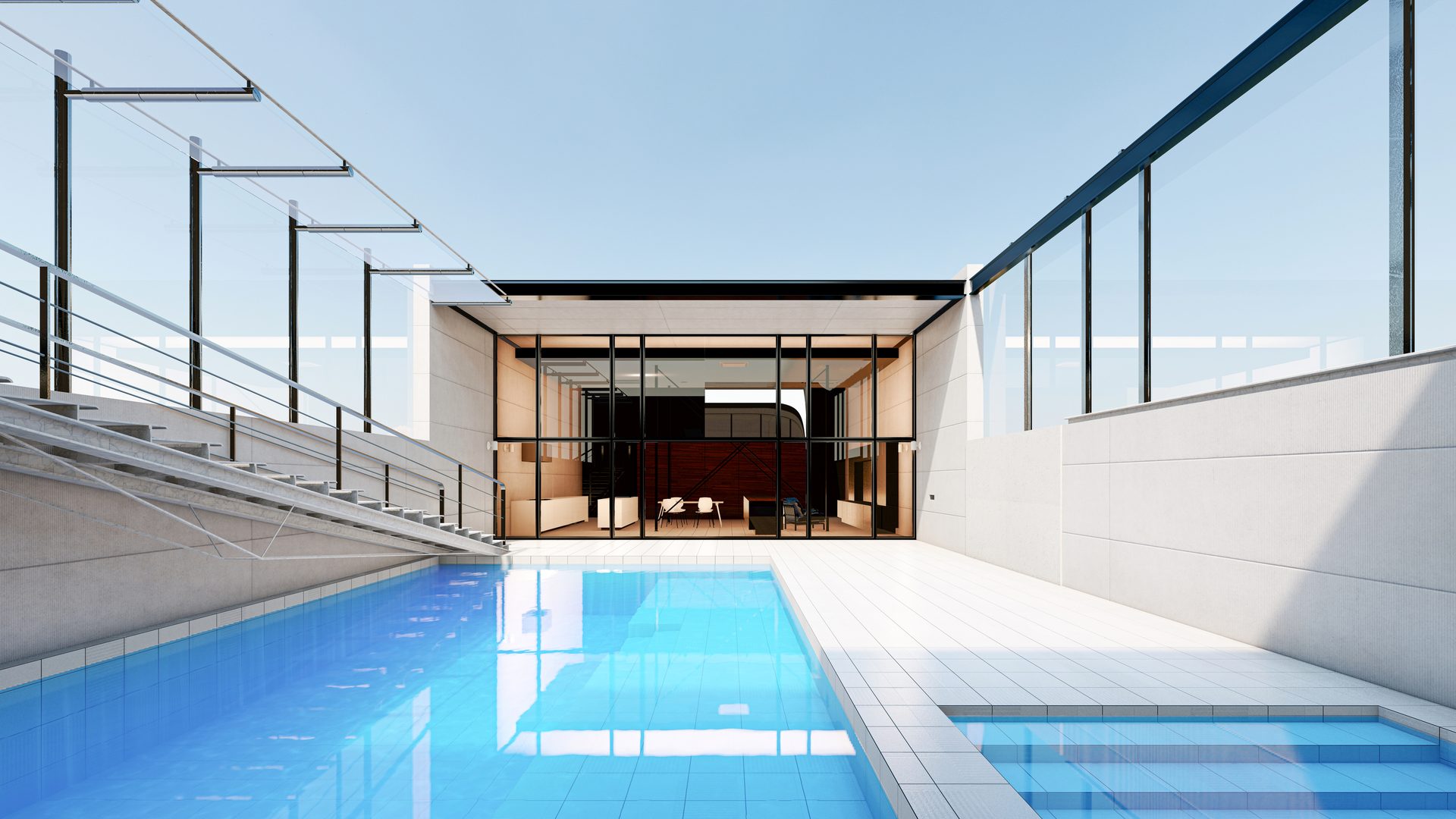 Swimming pool, Water, Sky, Azure, Building, Rectangle