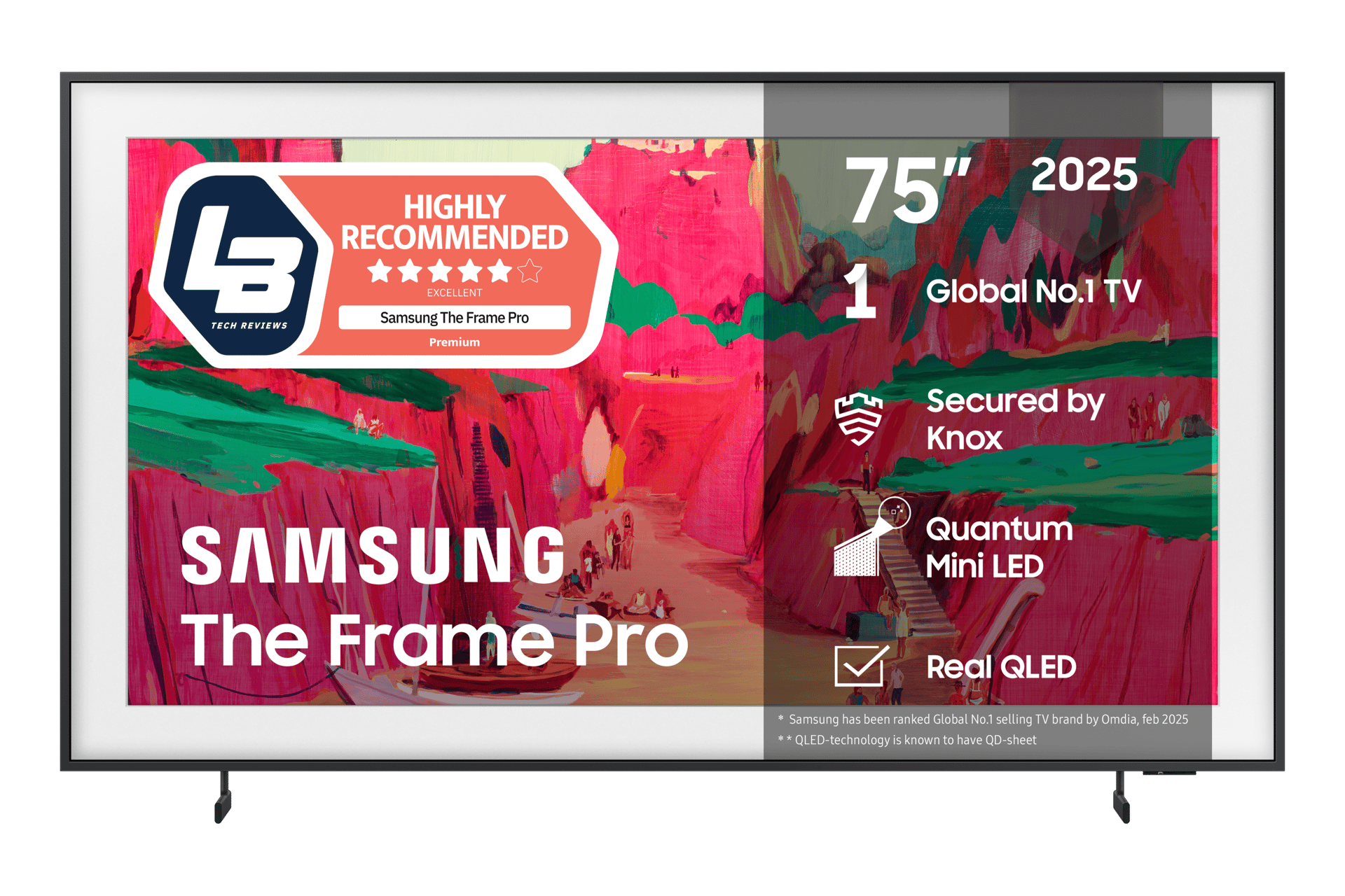Highly recommended Samsung The Frame Pro 75" 2025 TV, Global No.1, with Quantum Mini LED.