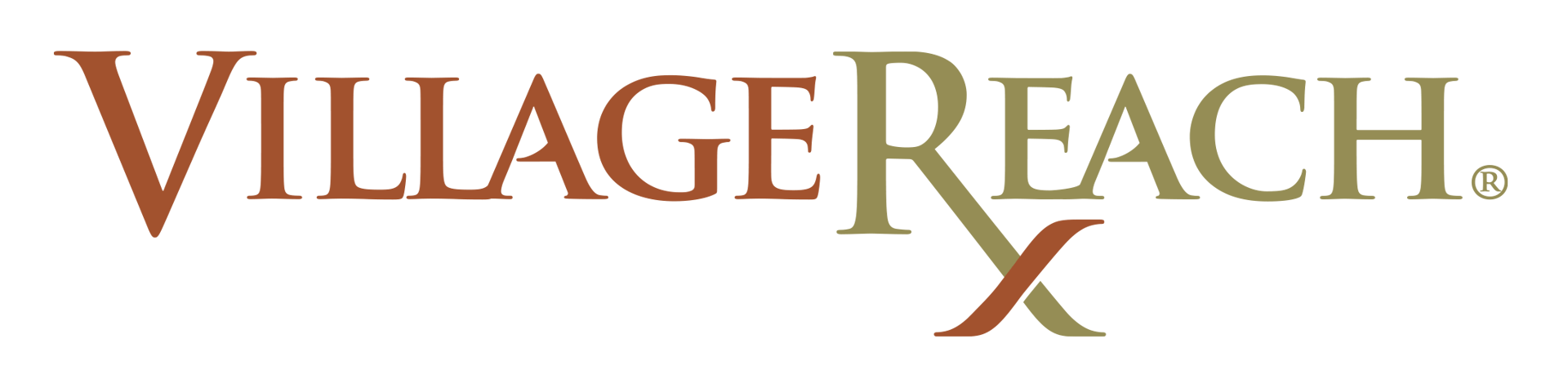 Logo for VillageReach: 'Village' in reddish-brown, 'Reach' in gold with an 'X' intersecting it, and a registered trademark symbol.