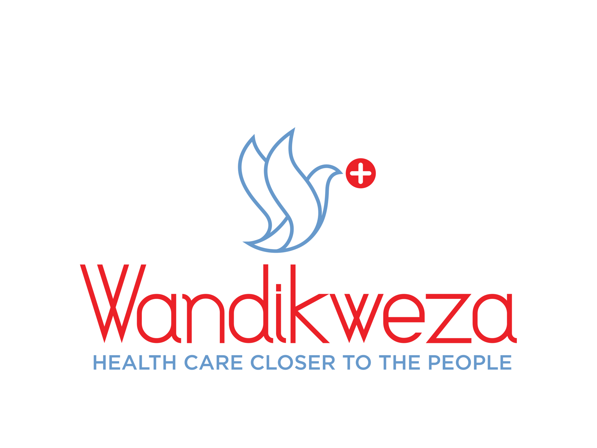 Wandikweza Health Care logo: blue bird with red cross, slogan 'Health Care Closer to the People'.