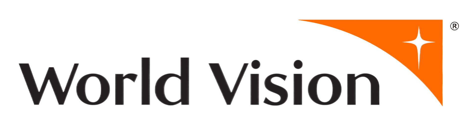 World Vision logo: dark gray text and orange graphic with white star and registered trademark symbol.