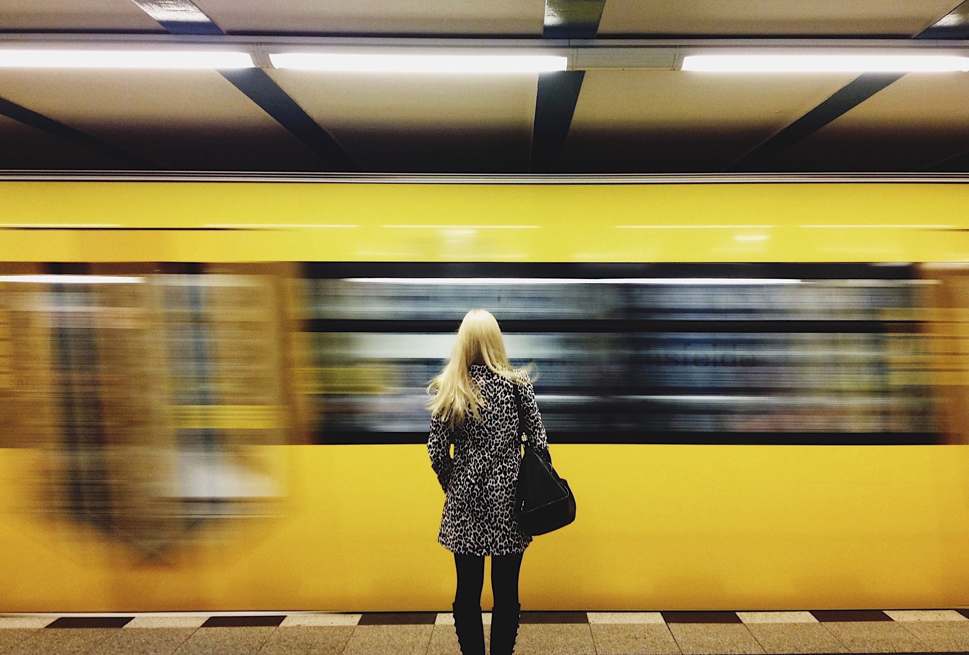 Luggage & bags, Public transport, Rapid transit, Yellow, Passenger, Bag, Train, Travel