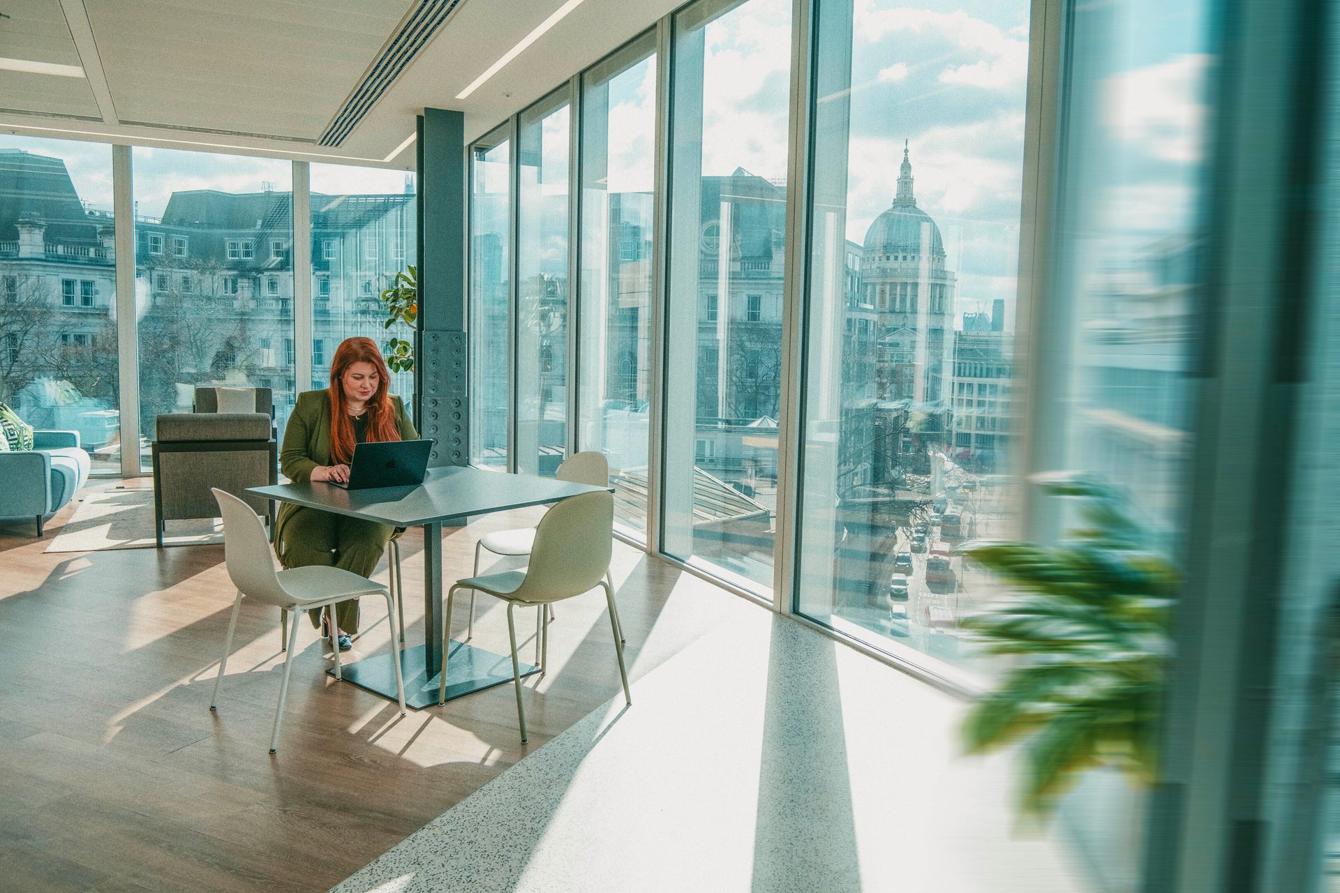 Interior design, Commercial building, Metropolitan area, Office chair, Furniture, Glass, Headquarters