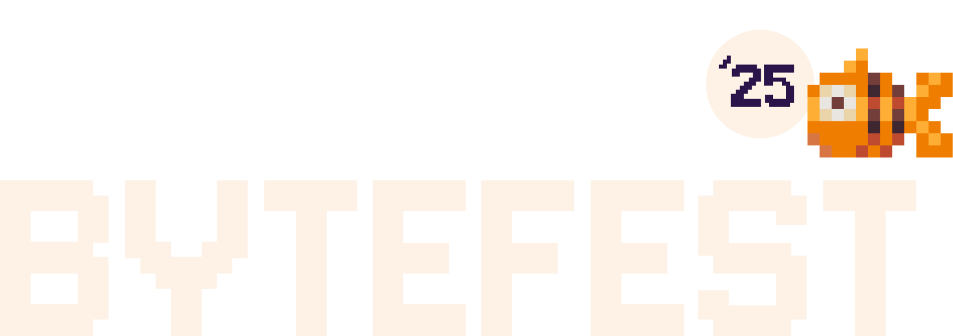 The Bytefest 2025 logo featuring pixelated text, a circle with '25, and a pixel art fish icon.