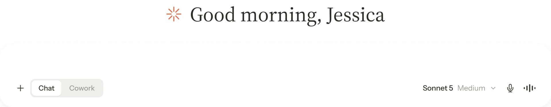 A mobile UI with a 'Good morning, Jessica' greeting, a chat input field, and 'Chat'/'Cowork' tabs.