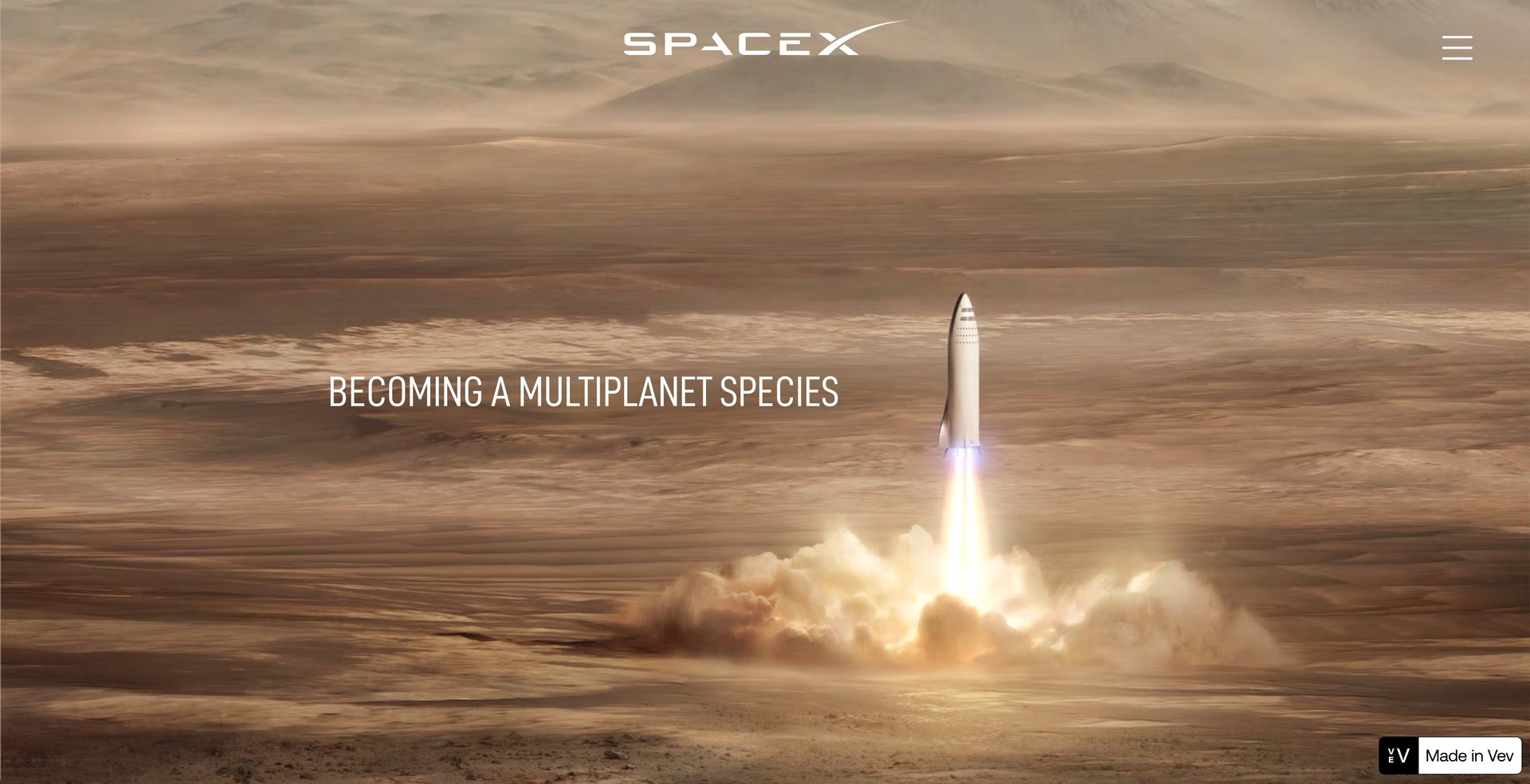 SpaceX rocket launching from a Mars-like surface with text 'BECOMING A MULTIPLANET SPECIES'.