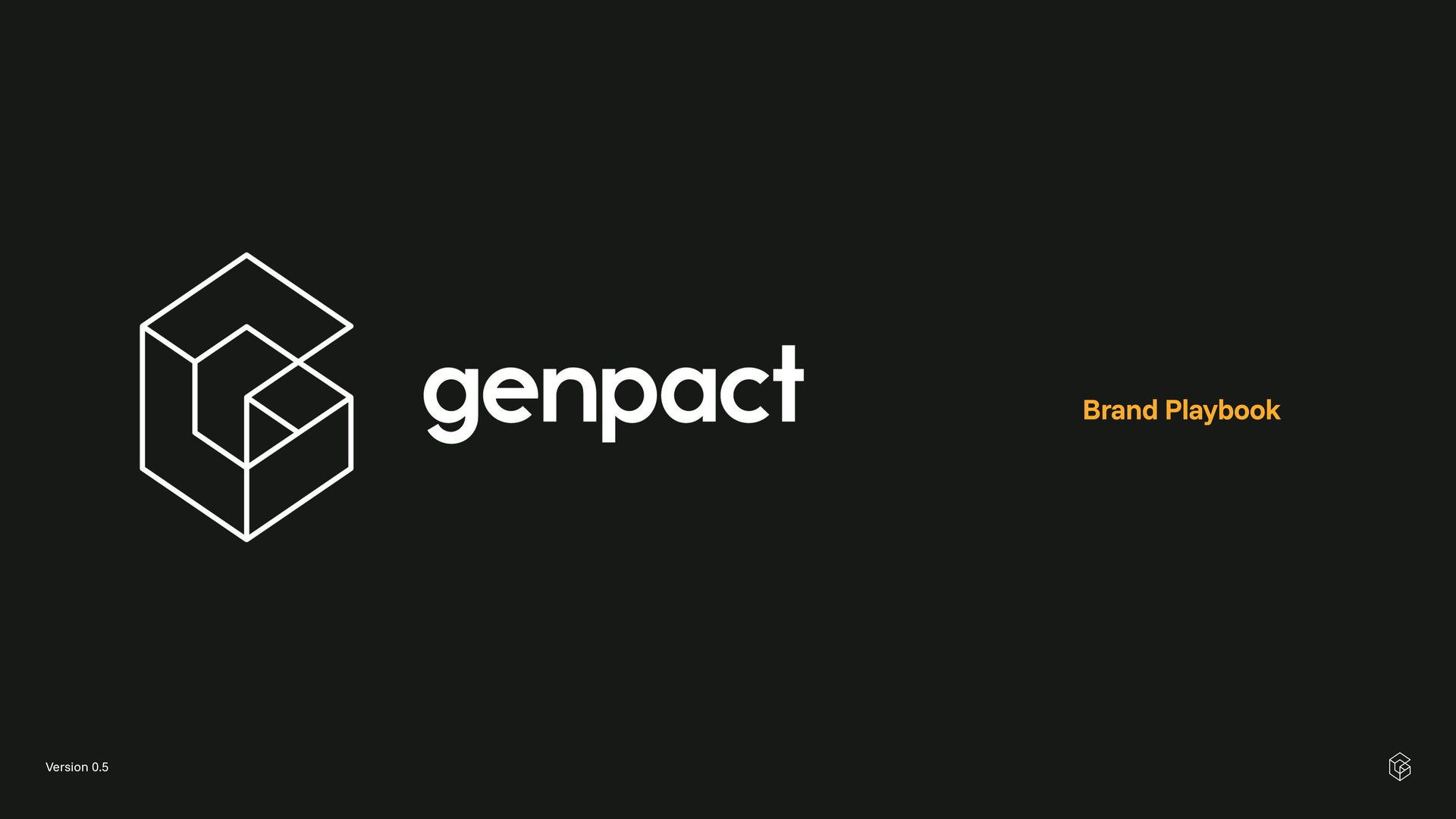 Genpact's Brand Playbook title page with logo.