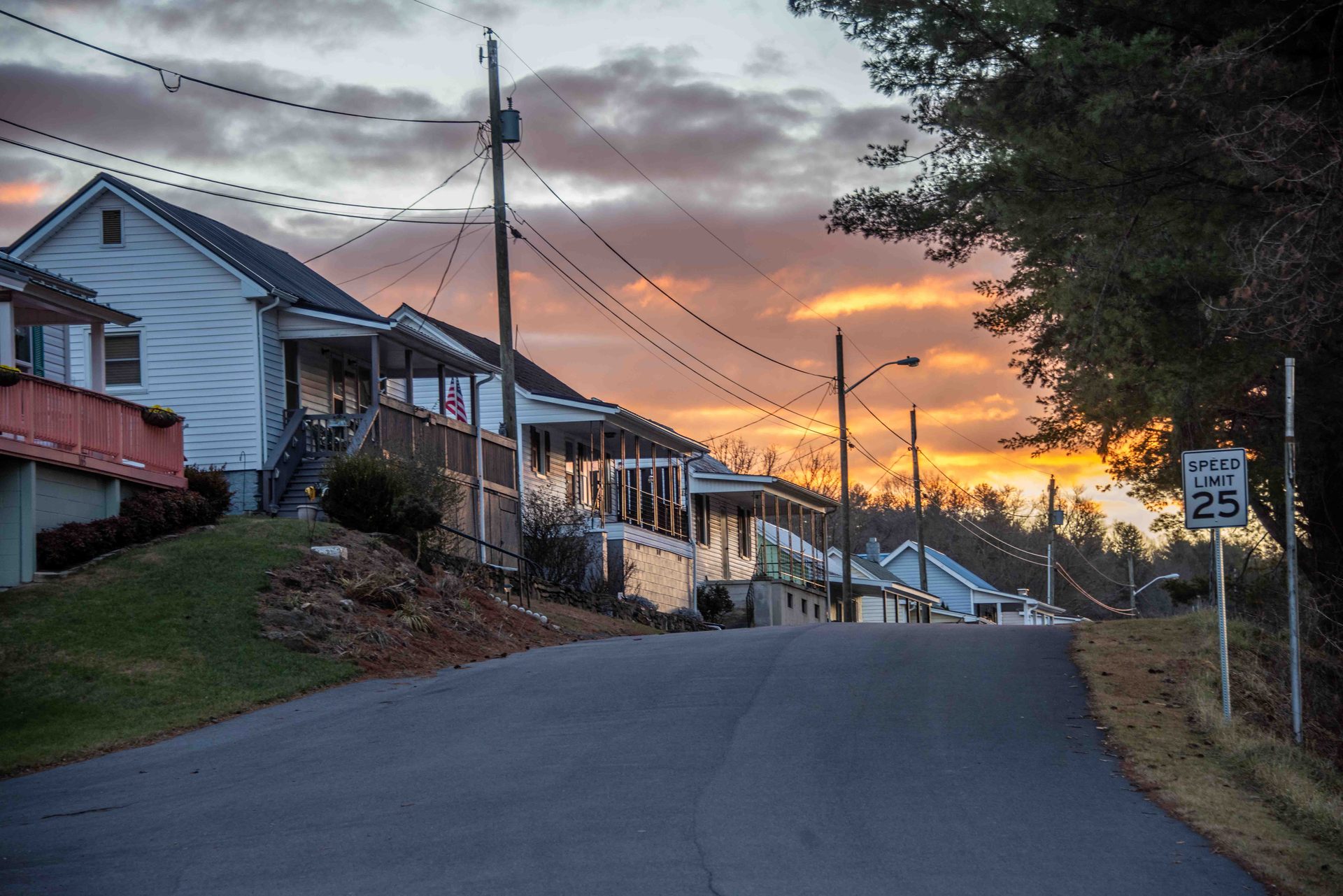 Overhead power line, Residential area, Electrical Supply, Sky, House, Electricity, Home, Neighbourhood, Roof, Dusk