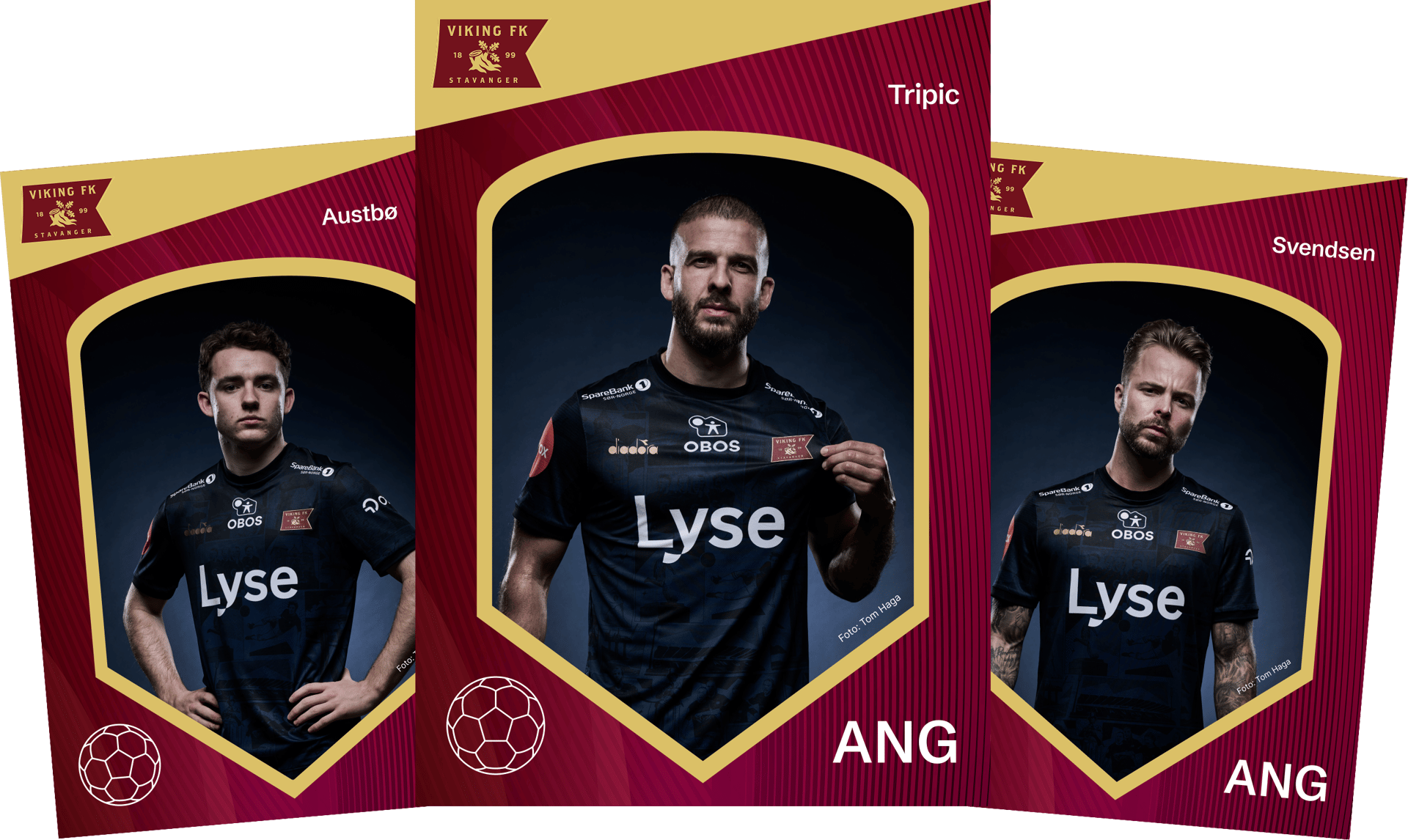 Three football cards: Austbø, Tripic, Svendsen from Viking FK.