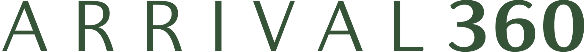 The text "ARRIVAL 360" in dark green against a white background.