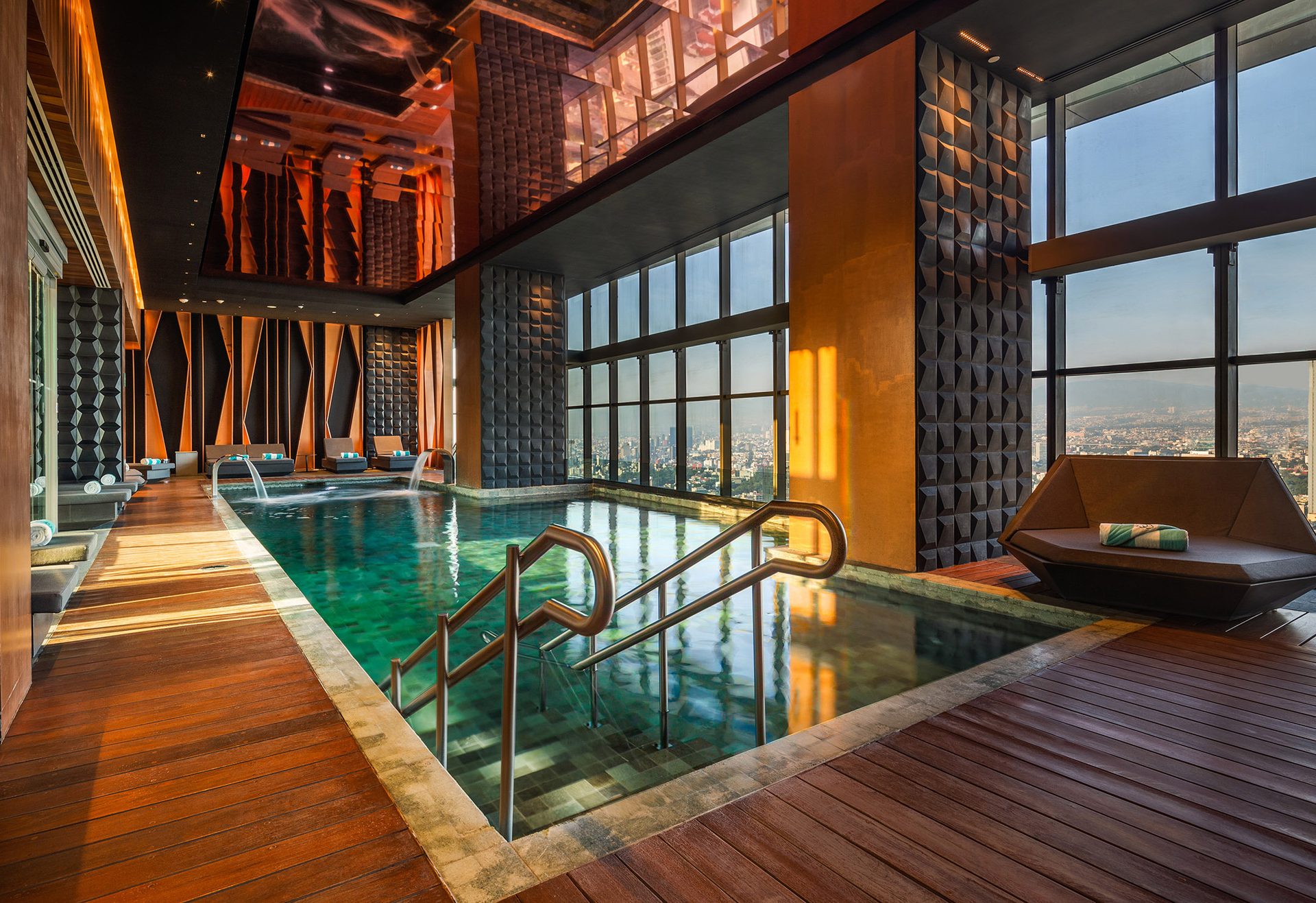 Interior design, Swimming pool, Window, Water, Building, Wood, Table, Floor, Flooring