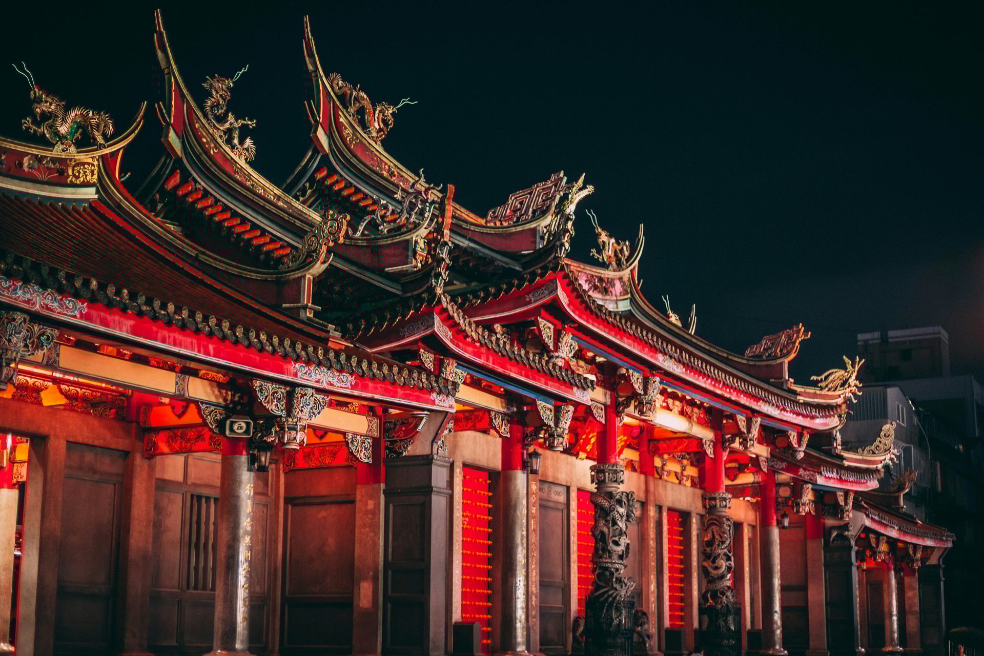 Chinese architecture, Red, Roof, Column, Temple