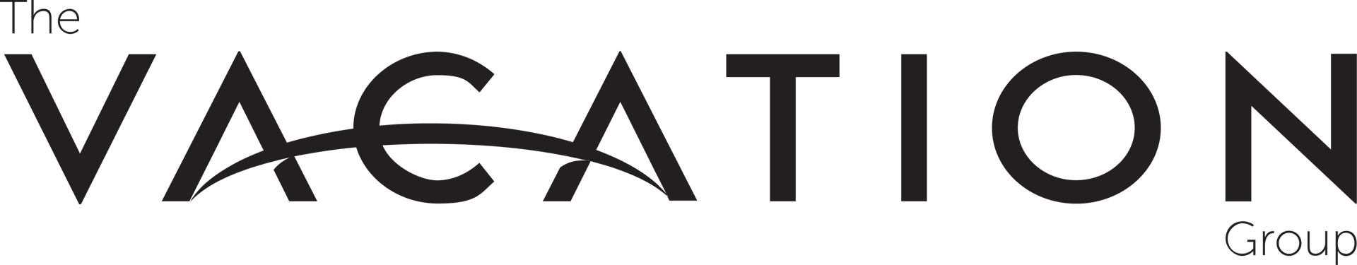 Logo for The Vacation Group, featuring a stylized 'VACATION' with a swoosh design.