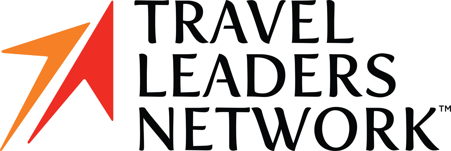 Travel Leaders Network logo with an orange and red abstract arrow/star graphic and stacked text.
