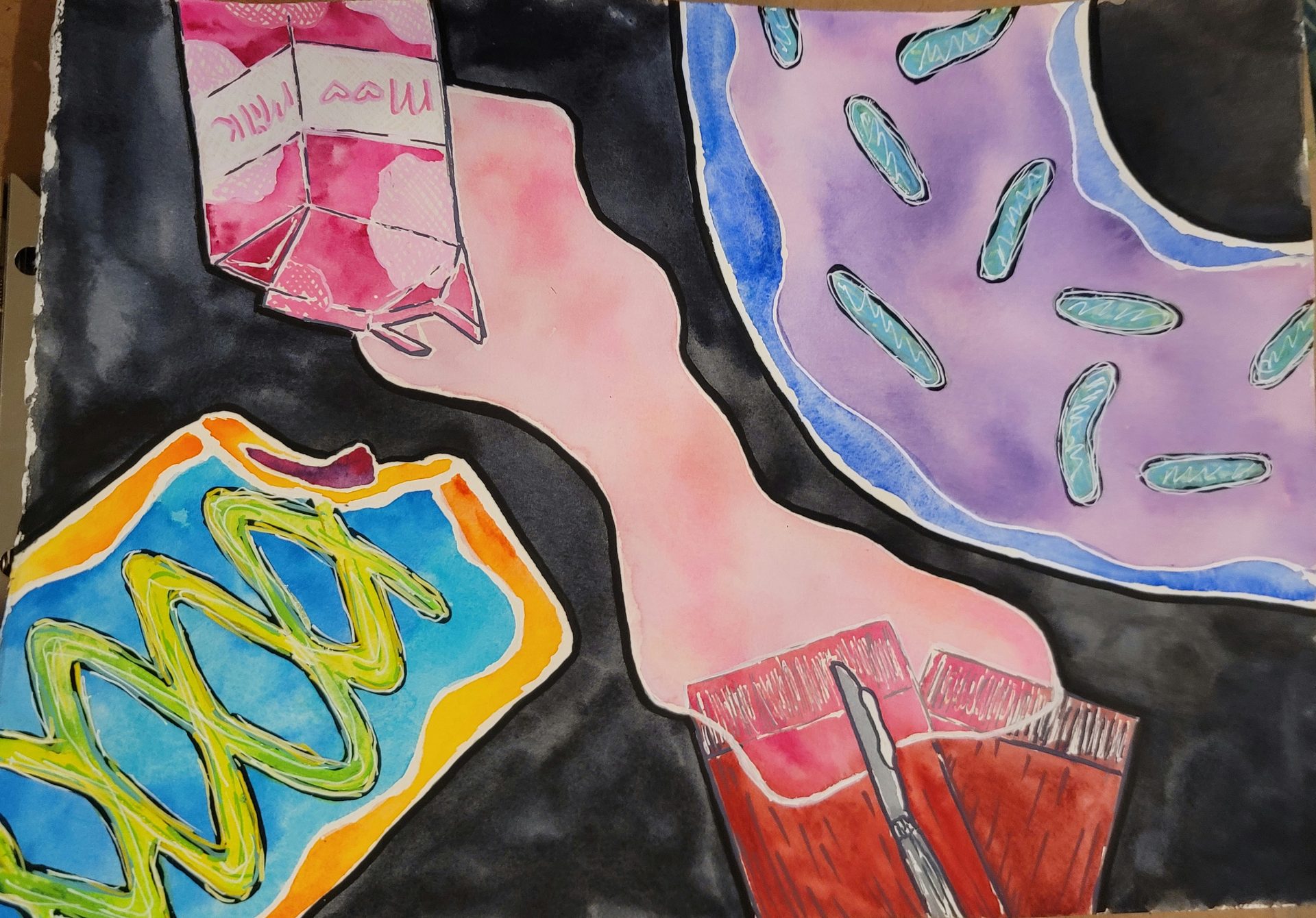 Art paint, Textile, Pink, Line, Font, Painting