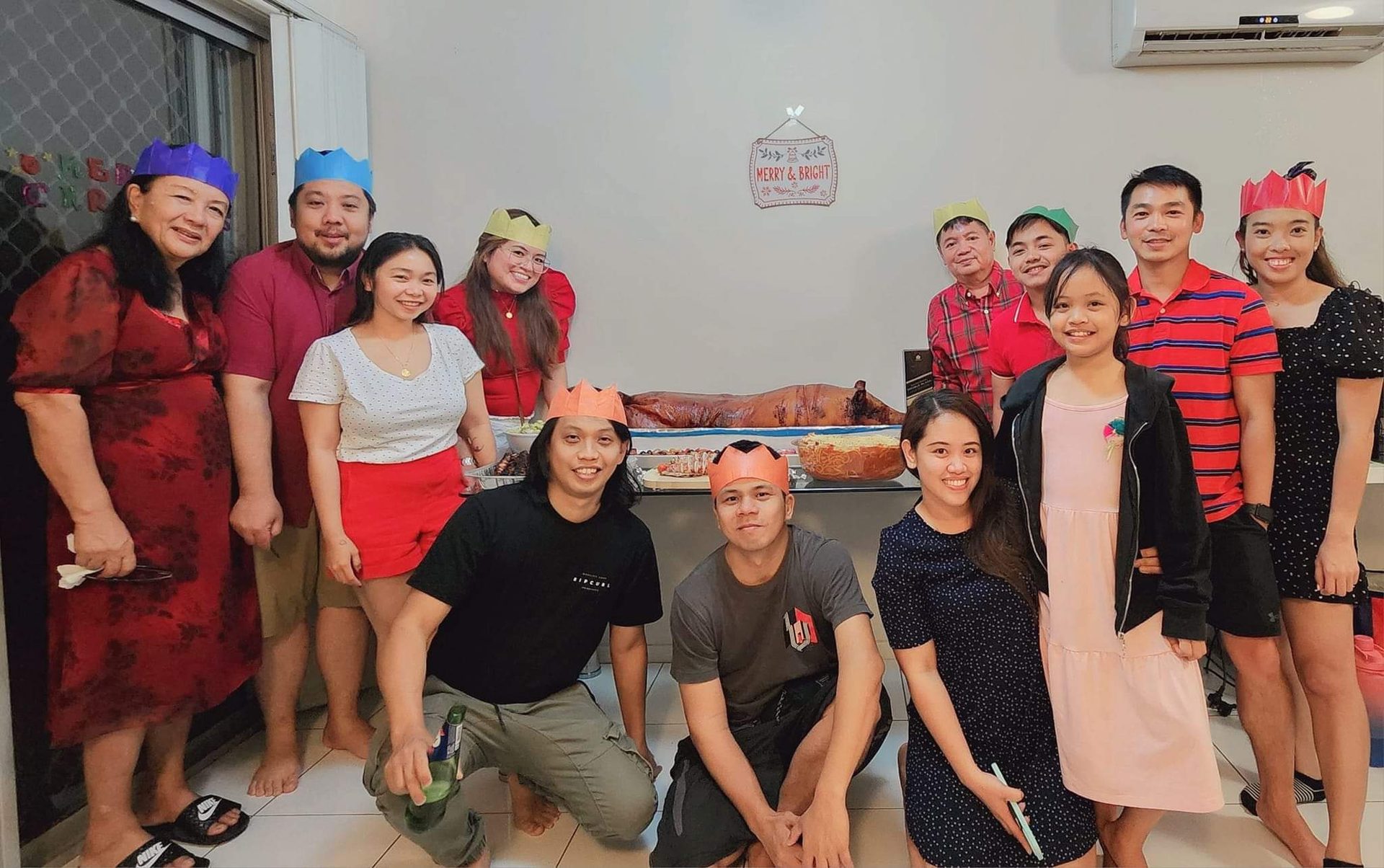 Social group, Smile, Shorts, Red