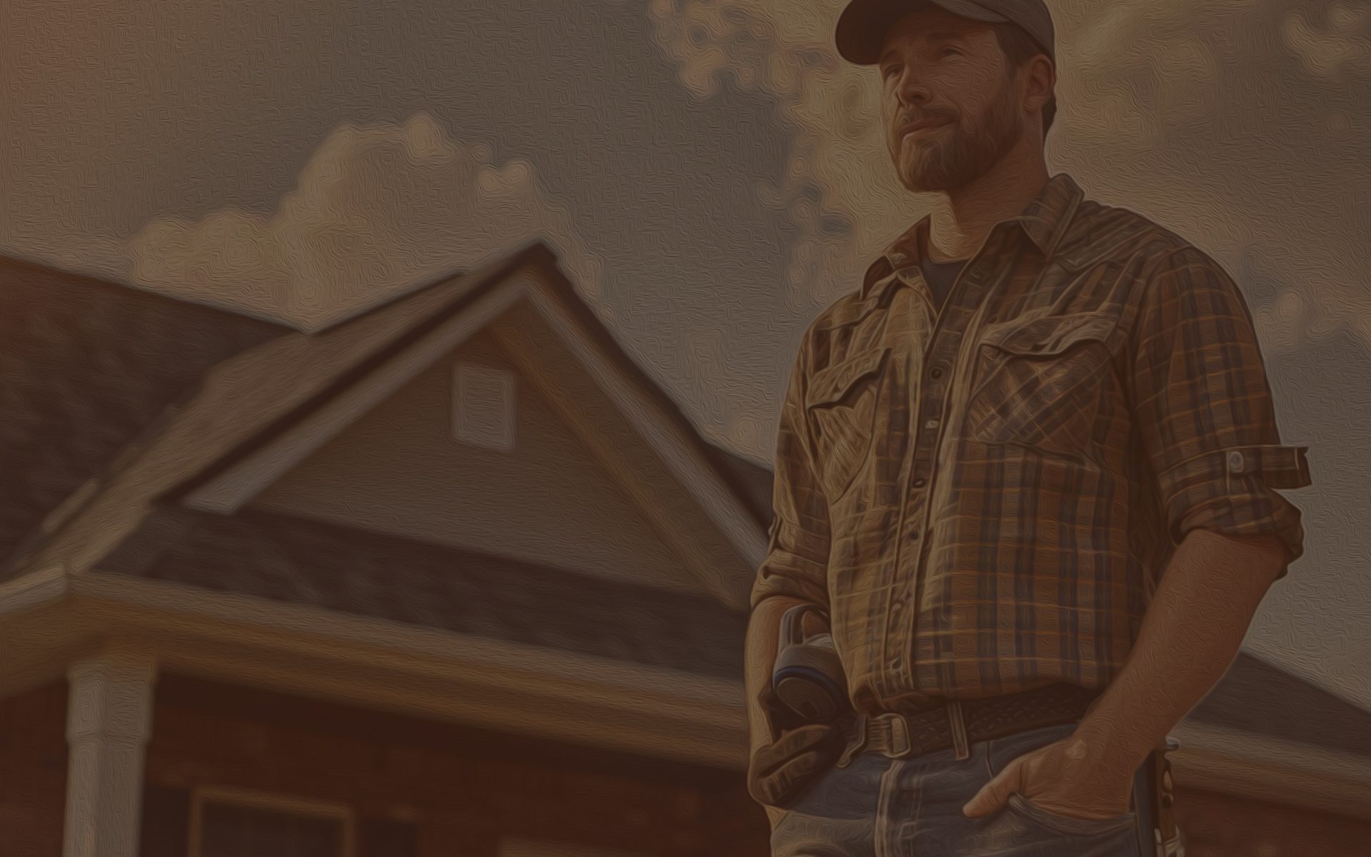 image of a contractor in front of a residential roof smiling