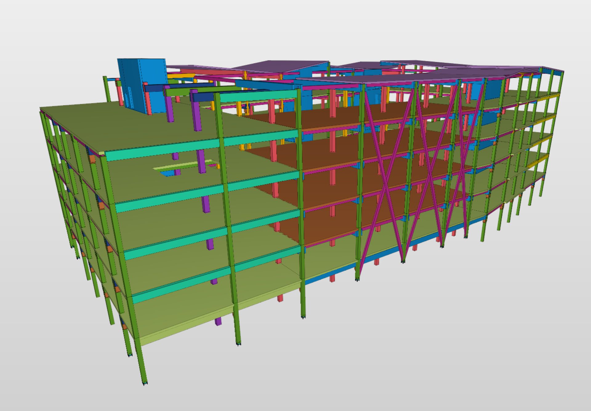 3D-modell av en bygning i BIM-programvare