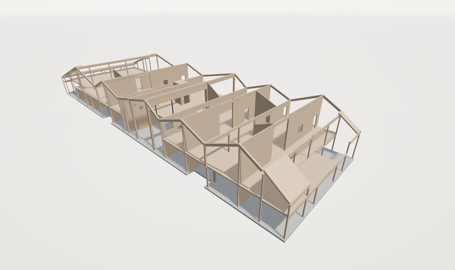 Architectural model of a stepped terraced building's internal structure and framework.