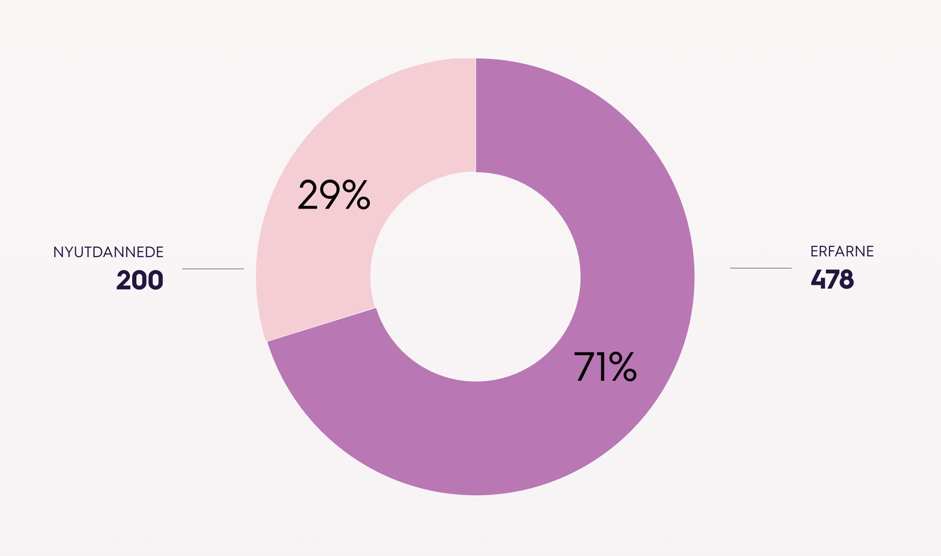 Grafikk 29 % nyutdannede og 71 % erfarne