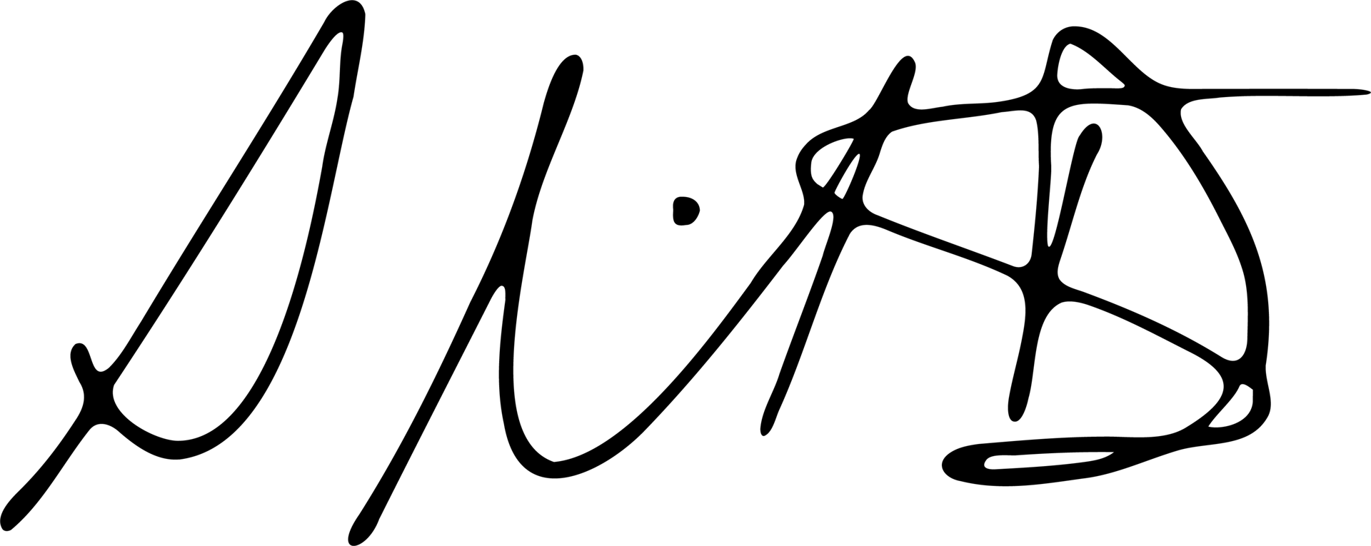 Stylized black signature or artistic lettering on a dark green background.