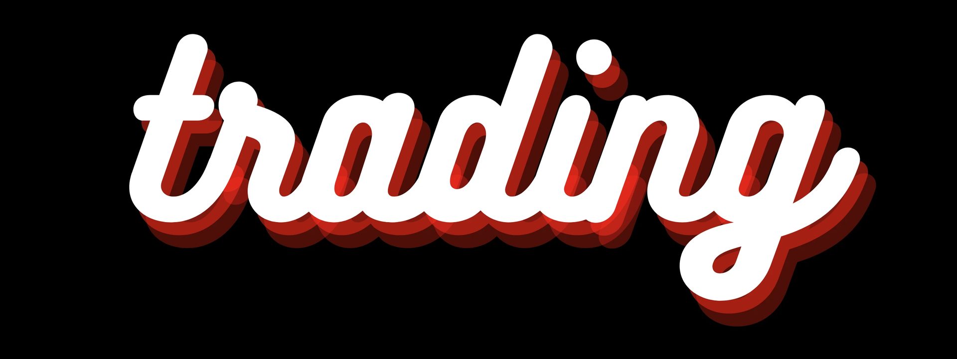 White script "trading" with red shadow on a black background.