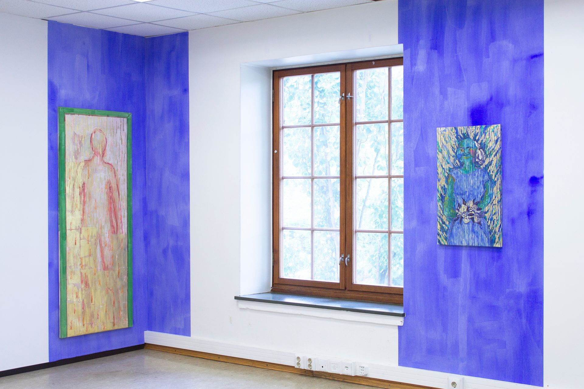 Art paint, Interior design, Window, Building, Blue, Azure, Wood, Fixture, Purple