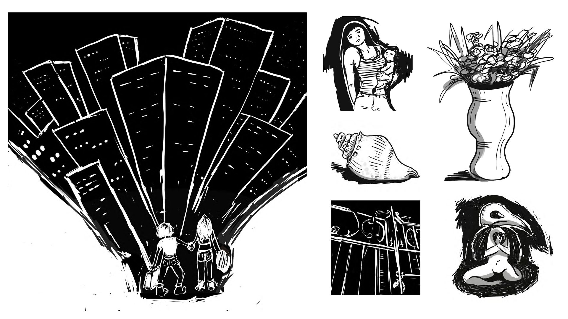 Black and white, Drawing, Sketch, Illustration