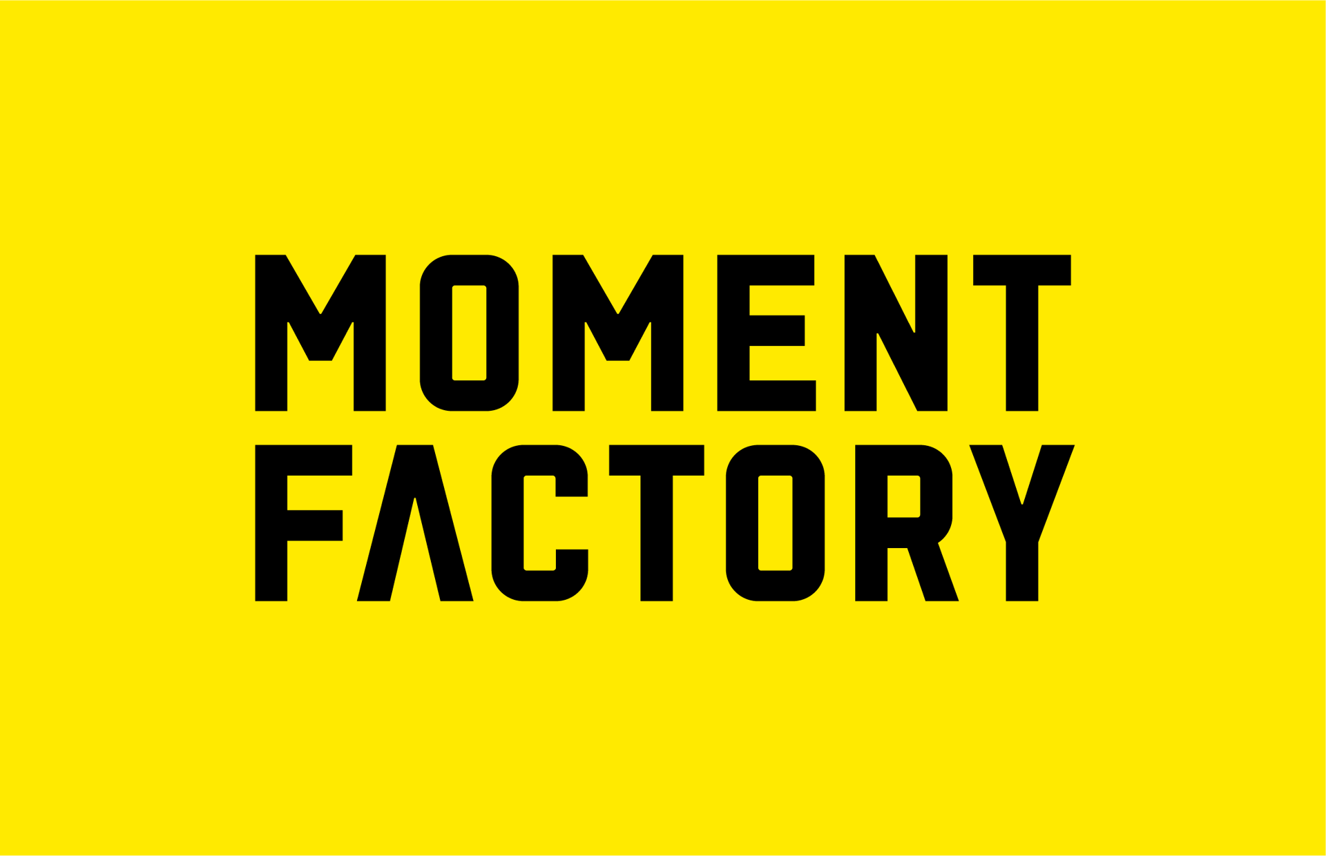 Black "MOMENT FACTORY" text on a bright yellow background.