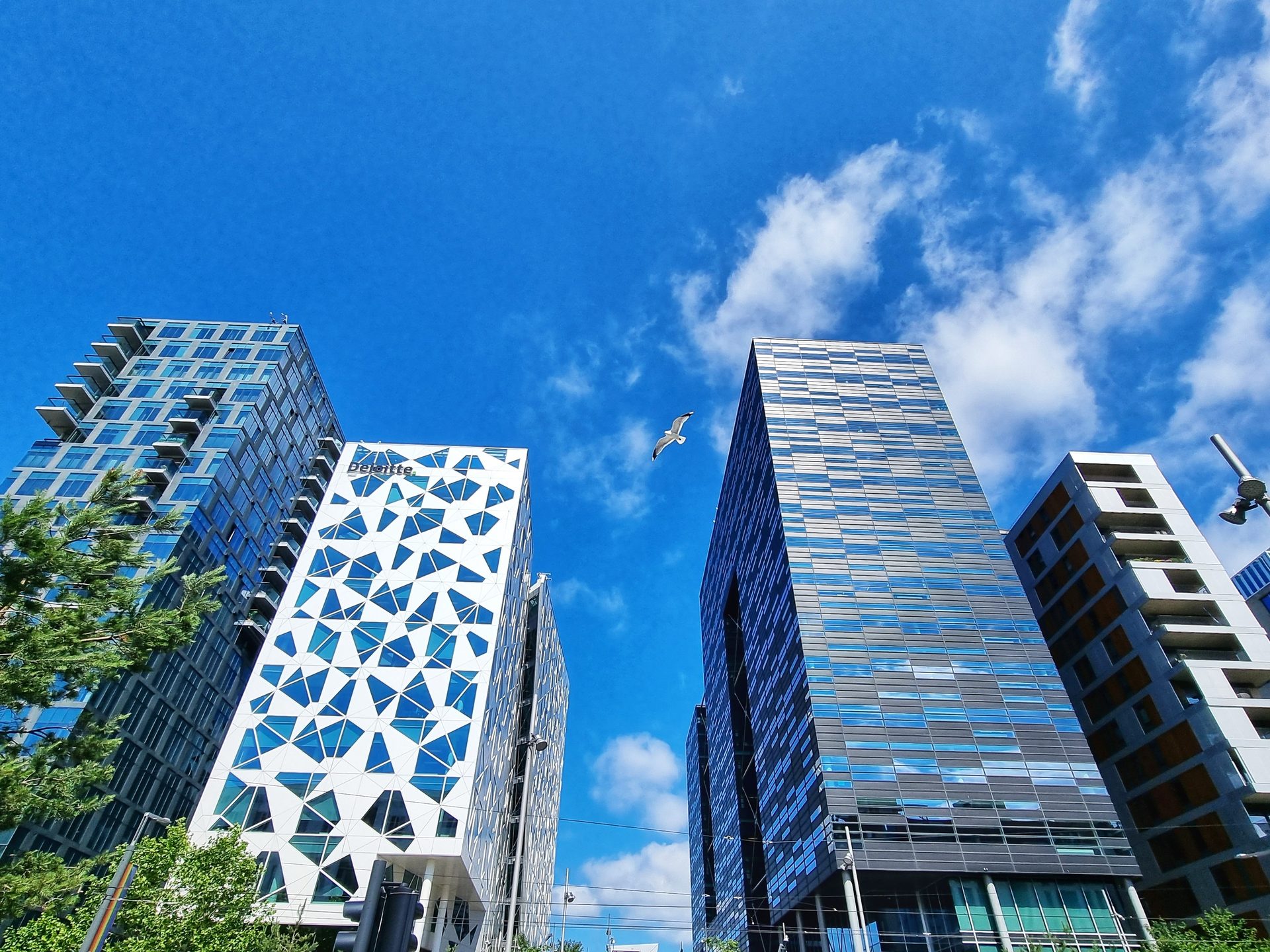 Tower block, Urban design, Cloud, Sky, Building, Skyscraper, Blue, Azure, World, Tree