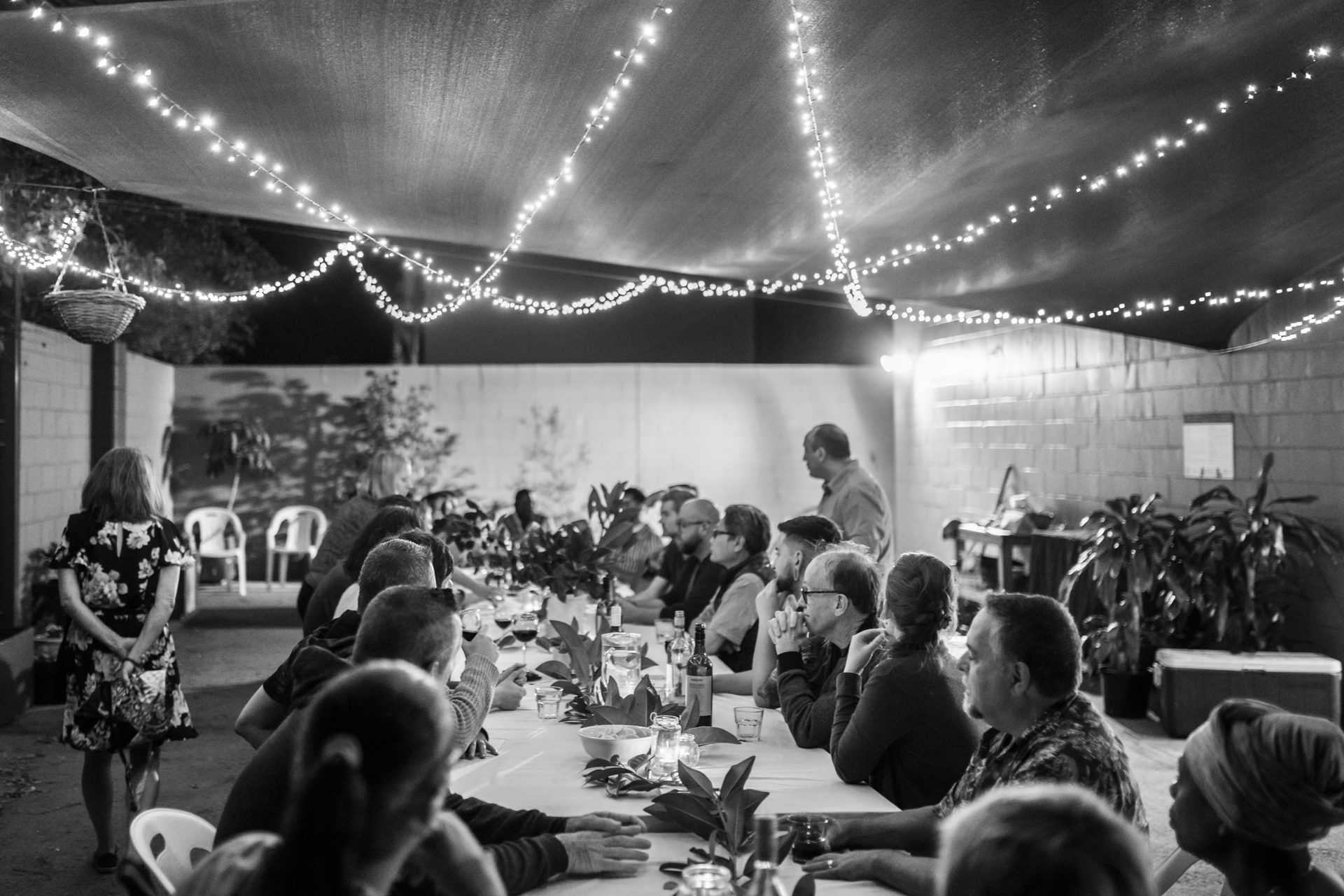 Social group, Photograph, White, Black, Table, Black-and-white, Style, Tableware, Suit, Crowd